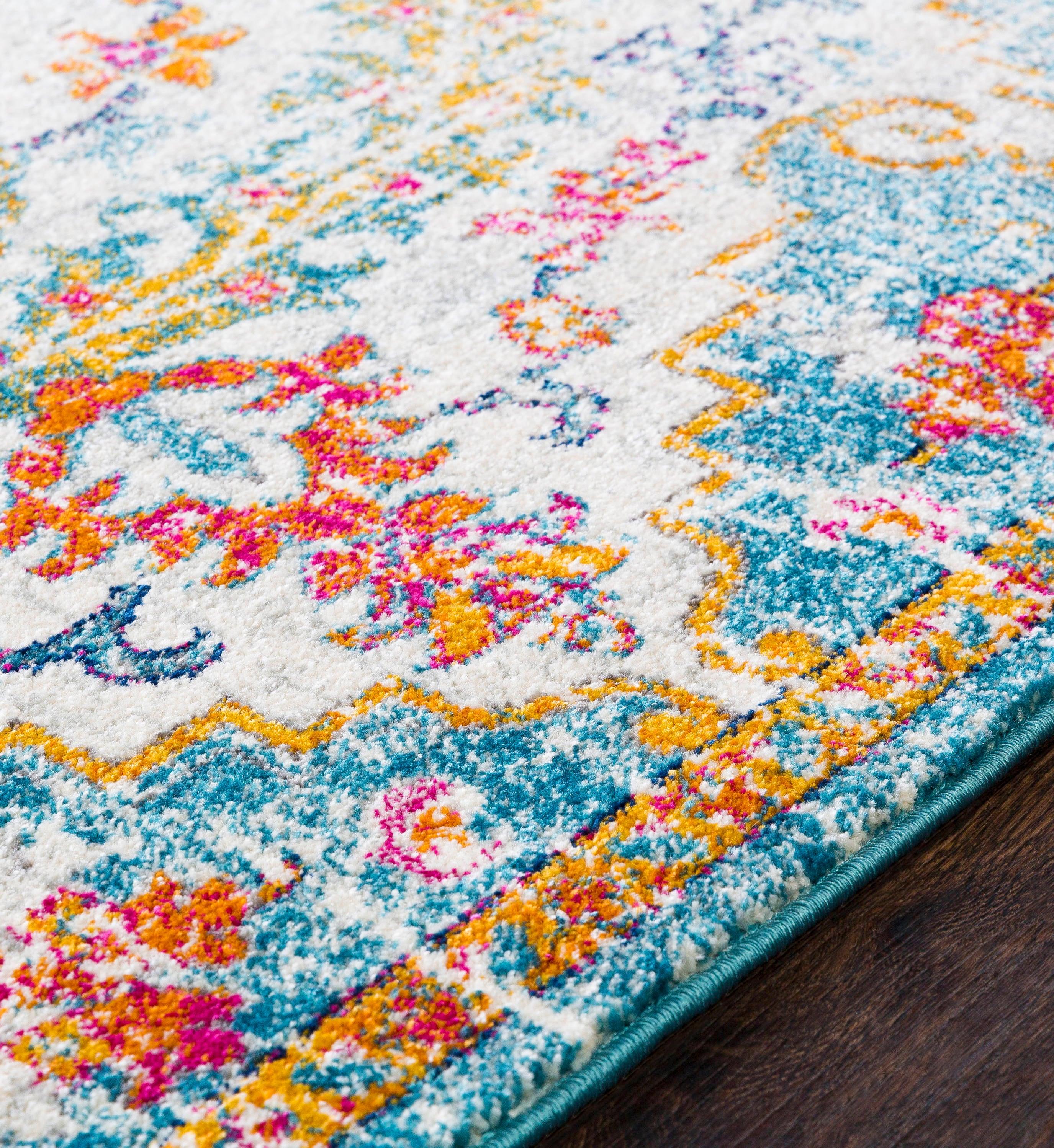 Livabliss Harput Vintage Medallion Area Rug,2' x 2'11",Orange/Aqua