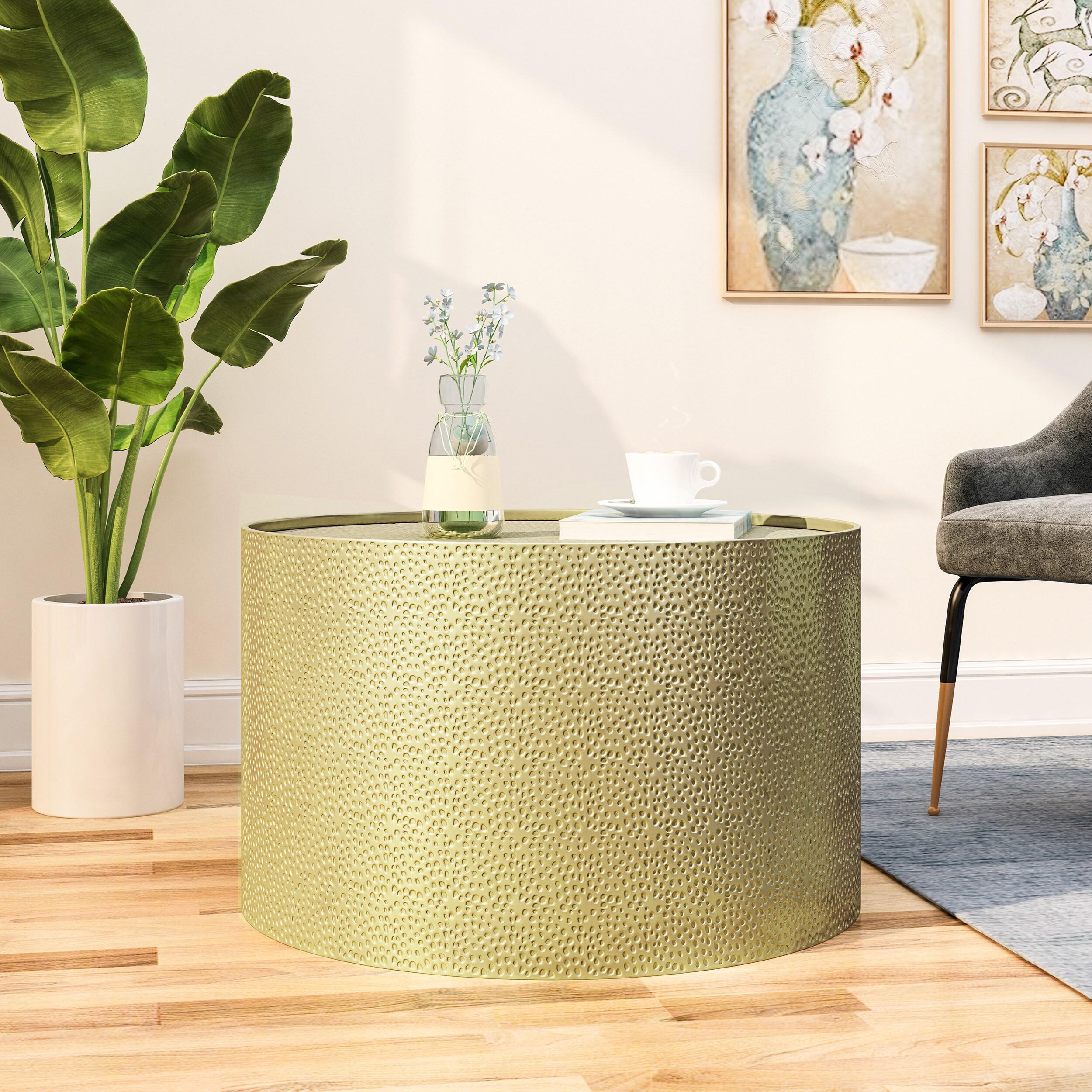 Braeburn Modern Round Coffee Table Gold - Christopher Knight Home: Hammered Iron, No Assembly Required