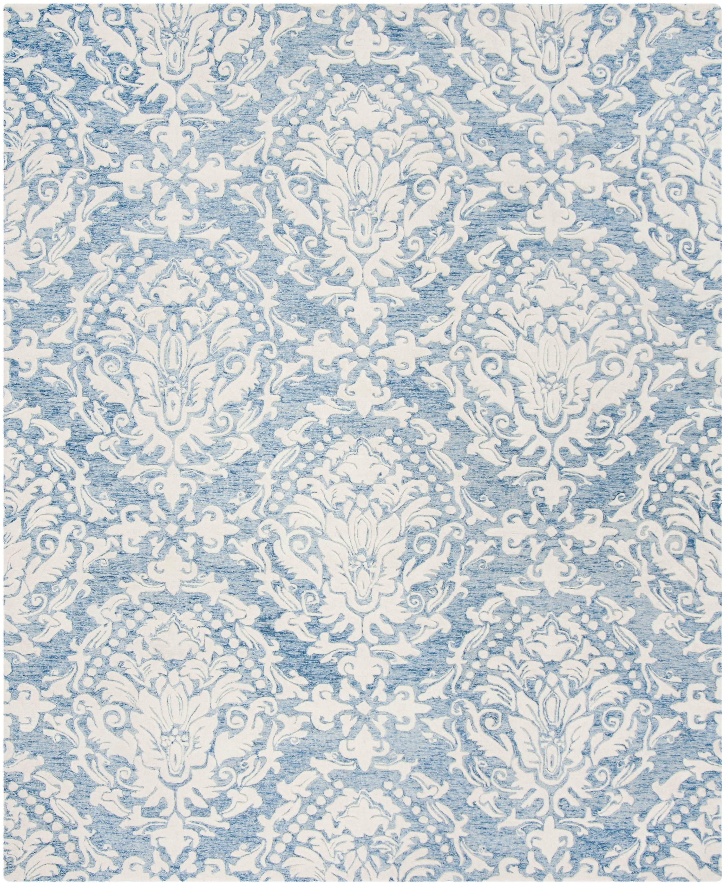 SAFAVIEH Blossom Kestrel Damask Wool Area Rug, Blue/Ivory, 8' x 10'