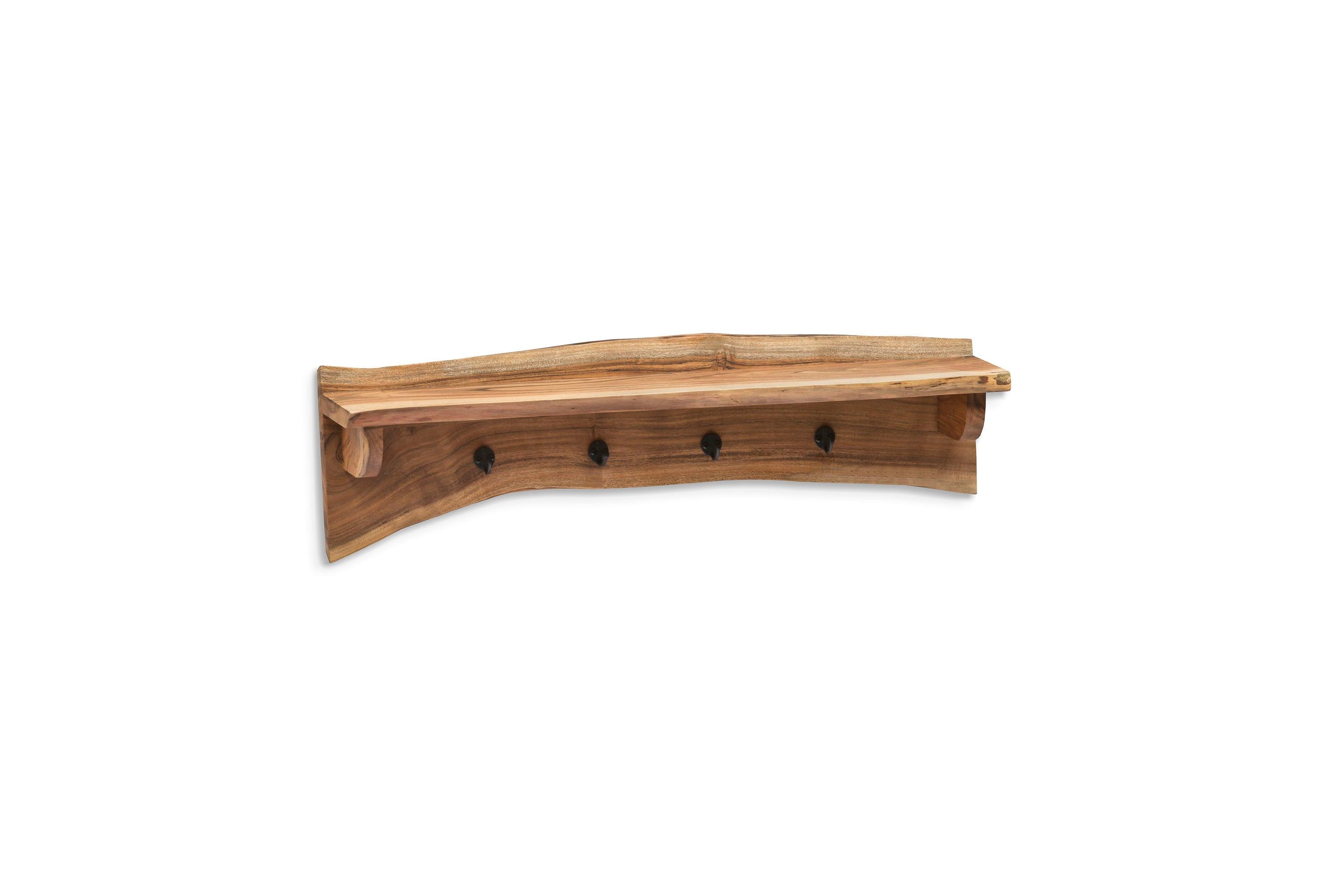 Alaterre Furniture Alpine Natural Brown Live Edge 36" Coat Hooks with Shelf: Acacia Wood, No Assembly Required