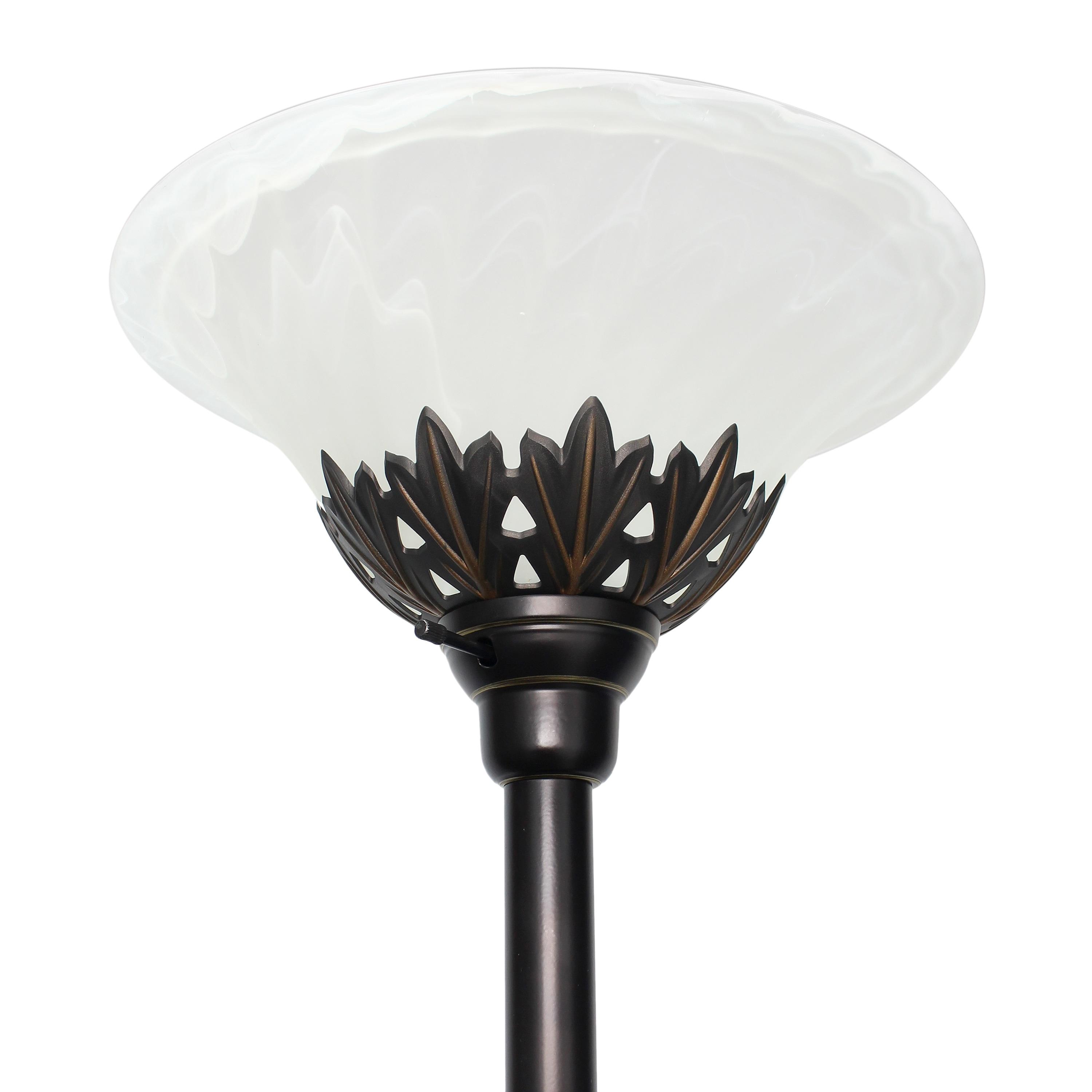Torchiere Floor Lamp with 2 Reading Lights and Scalloped Glass Shades Bronze/White - Lalia Home: Adjustable, UL Listed, Metal Body