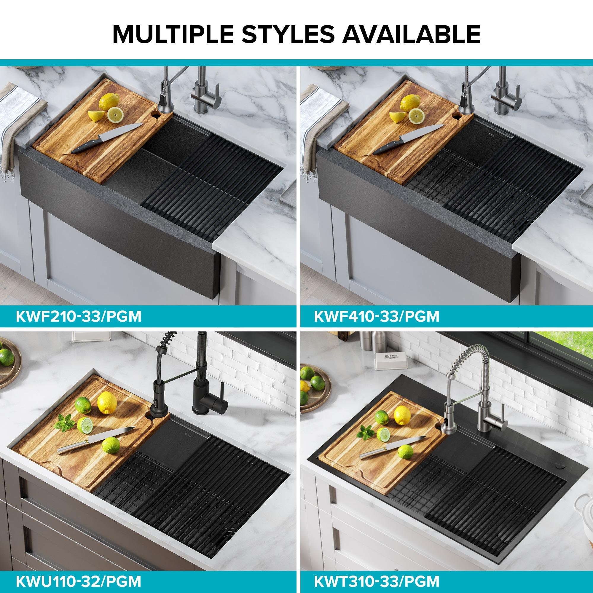 KRAUS Kore™ Workstation 33" L Top Mount Drop-In 16 Gauge Black Stainless Steel Single Bowl Kitchen Sink