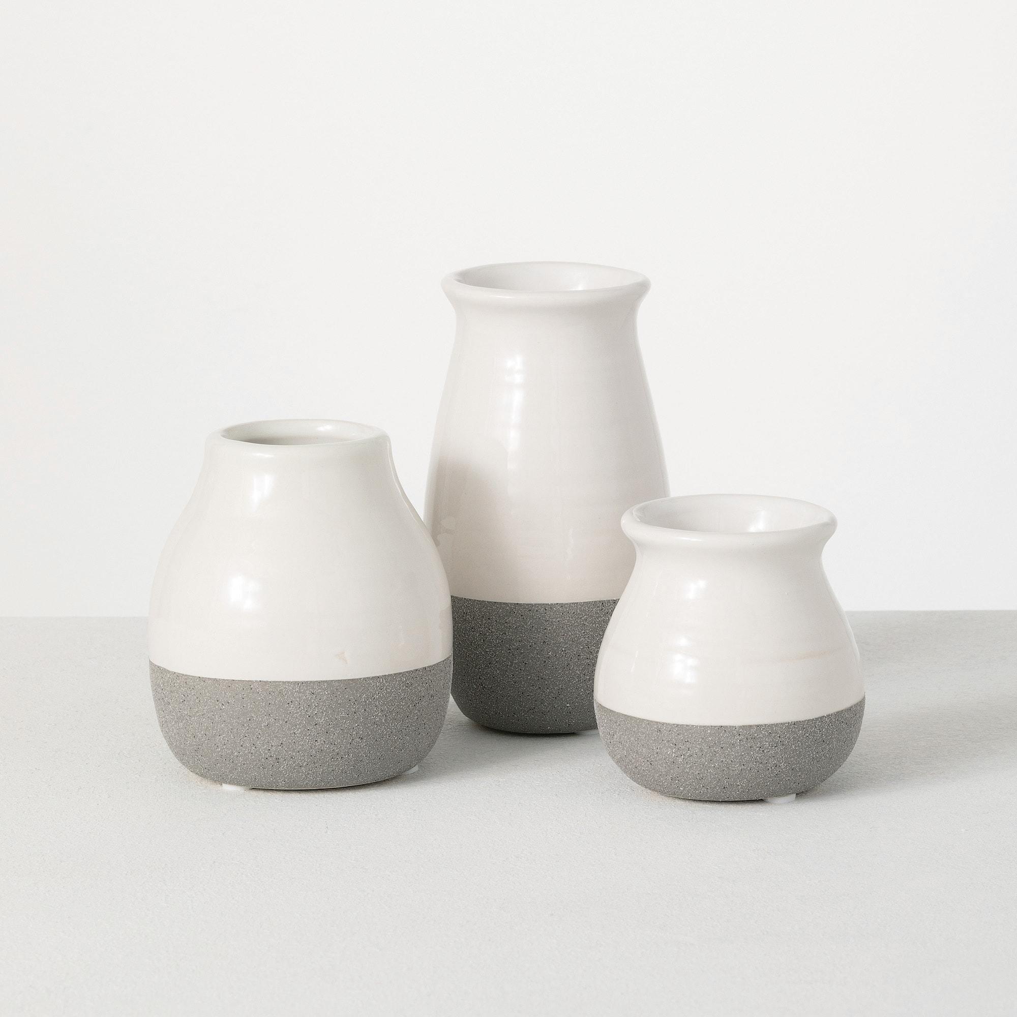 Sullivans Set of 3 Petite Ceramic Vases 3"H, 4.5"H & 5.5"H Gray and White