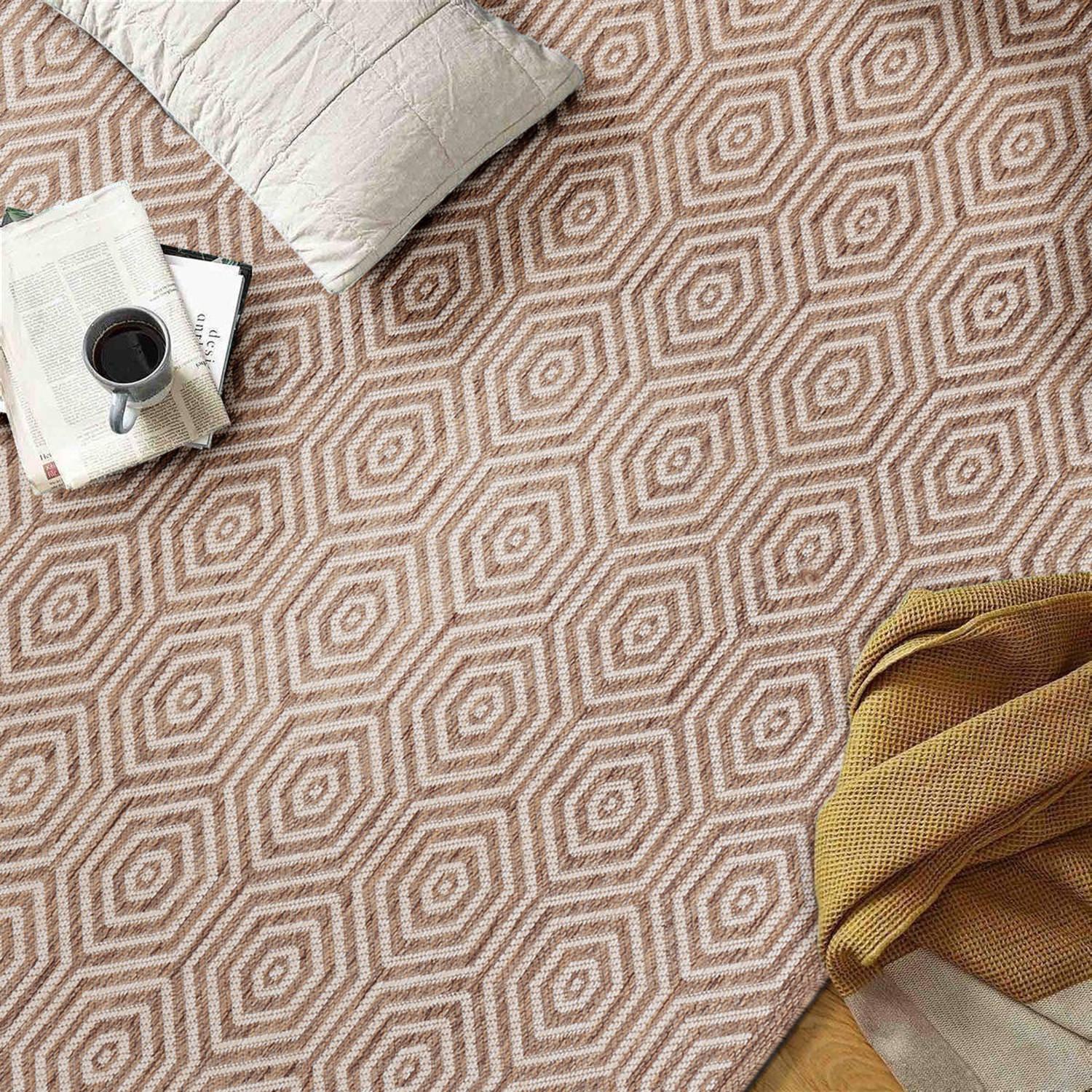 World Rug Gallery Modern Geometric Textured Flat Weave Indoor/Outdoor Area Rug - BROWN 7'10"X10'