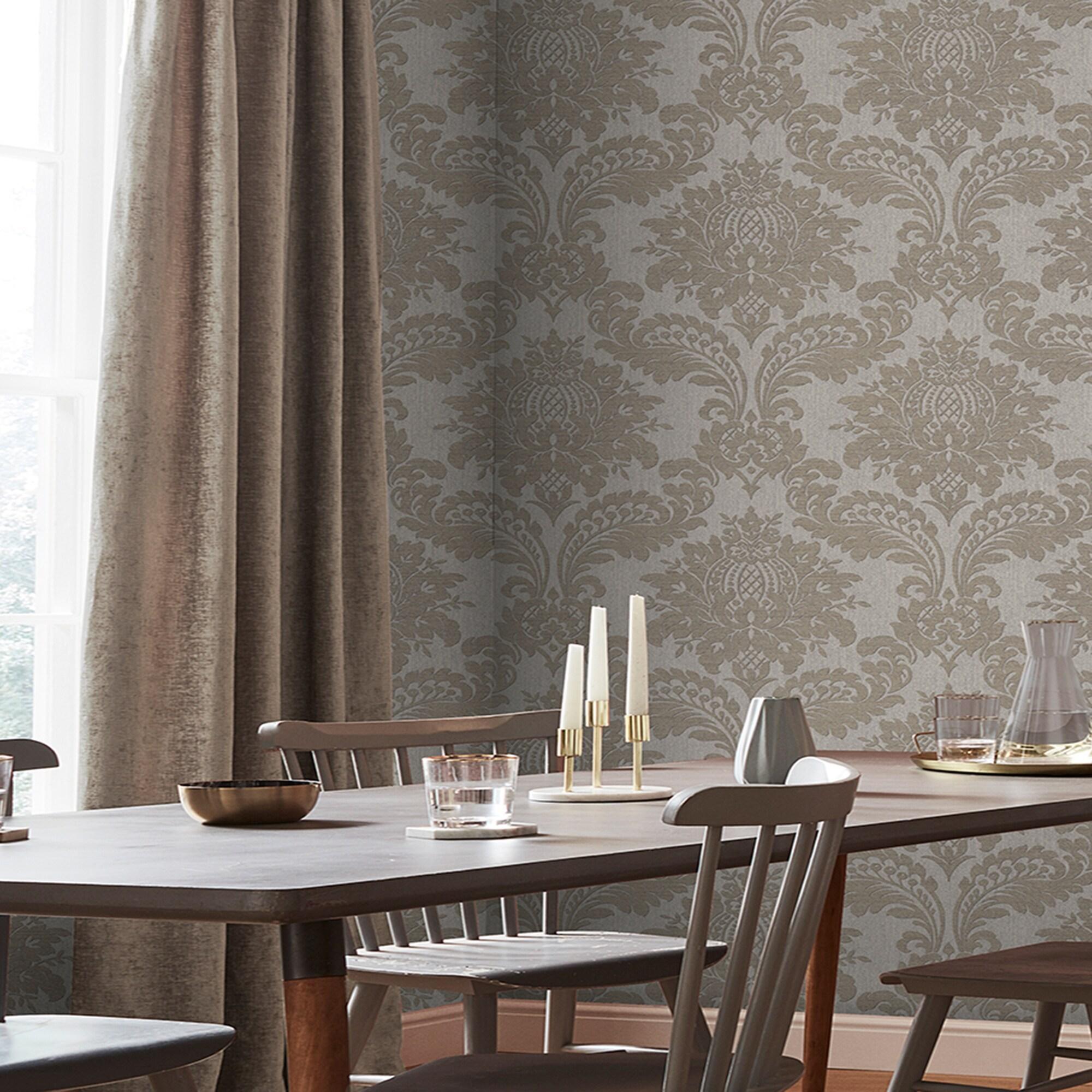 Archive Damask Taupe Wallpaper