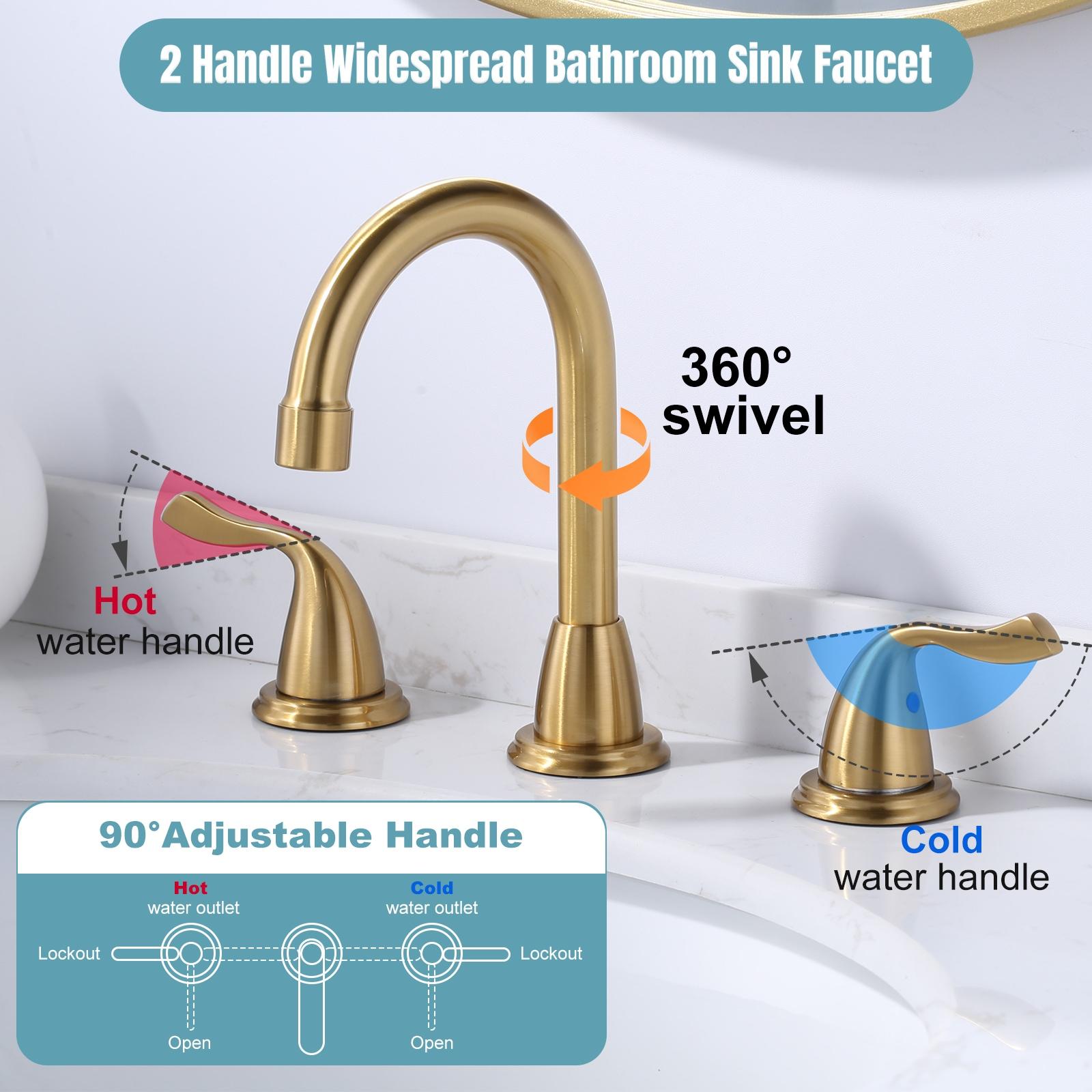 Brushed Gold Bathroom Faucet 3 Hole: ARCORA 8 Inch Widespread Bathroom Faucet, 2 Handles Bathroom Sink Faucet with Drain Assembly