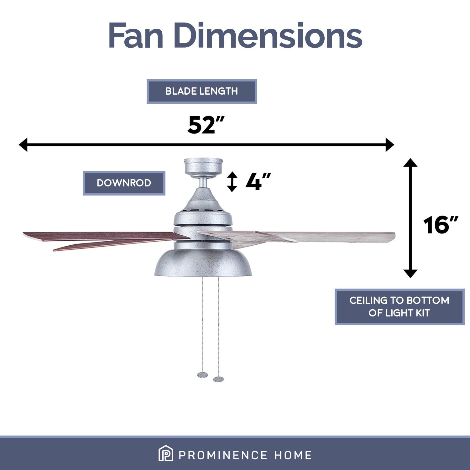 Prominence Home 51660-45 Brightondale Ventilador de Techo LED para Interiores y Exteriores de Estilo Industrial de 52 Pulgadas con Luz - Galvanizado
