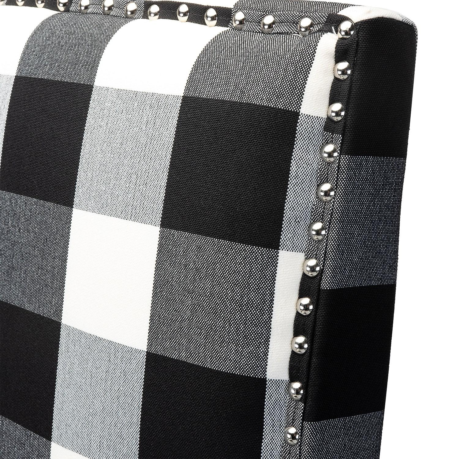 Upholstery Armchair Accent Chair Sofa Couch Wood Legs Nailhead Trim Home Living Room Bedroom Plaid White Black