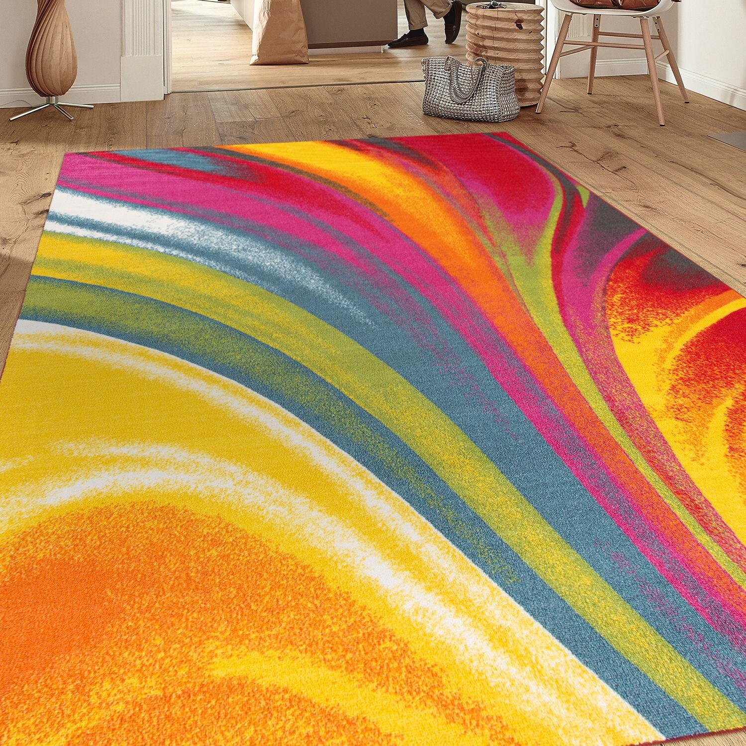World Rug Gallery Modern Contemporary Waves Multicolored Non-slip (Non-skid) Area Rug - Multi 5'3" x 7'3"