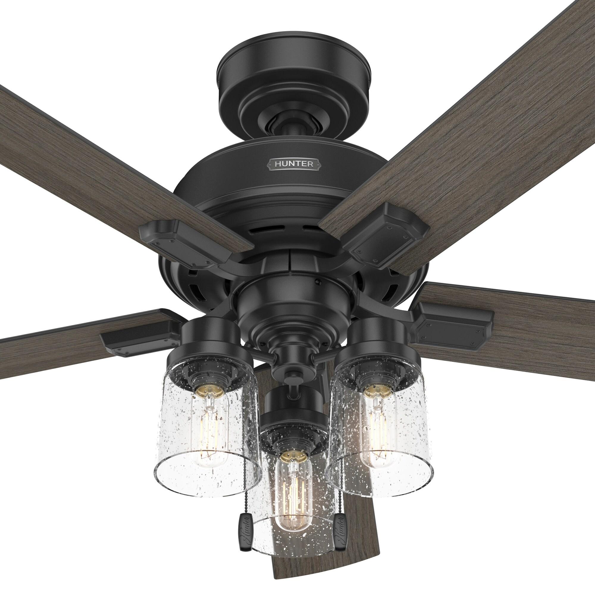 Hunter - Hartland Indoor Ceiling Fan With Light, 52-inch, Matte Black, Casual-style, 3-speed WhisperWind Motor, 51745, for living rooms, bedrooms, home offices, kitchens