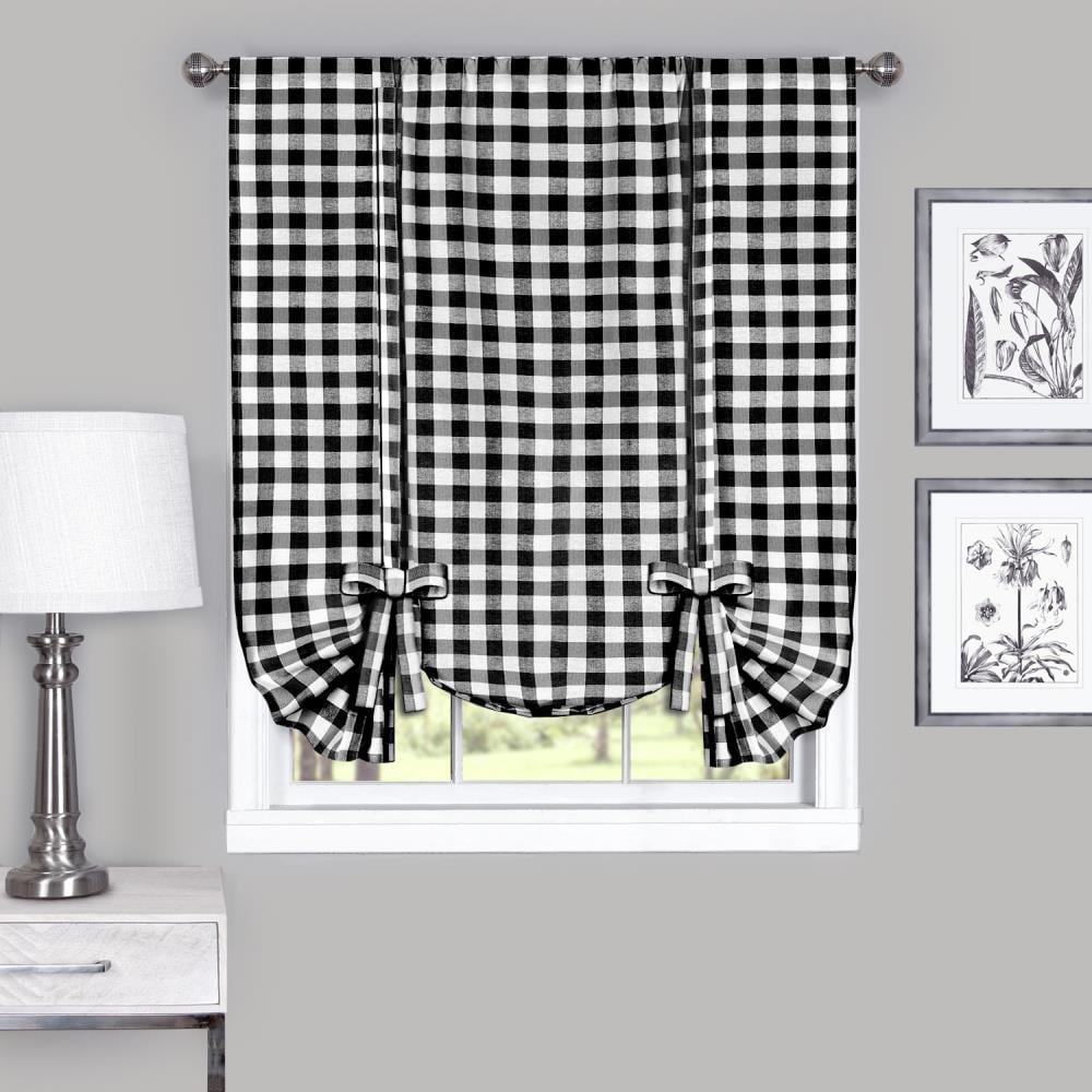 Buffalo Black Plaid Modern Window Curtain Panel : 42" x 63" Tie Up Shade - Single