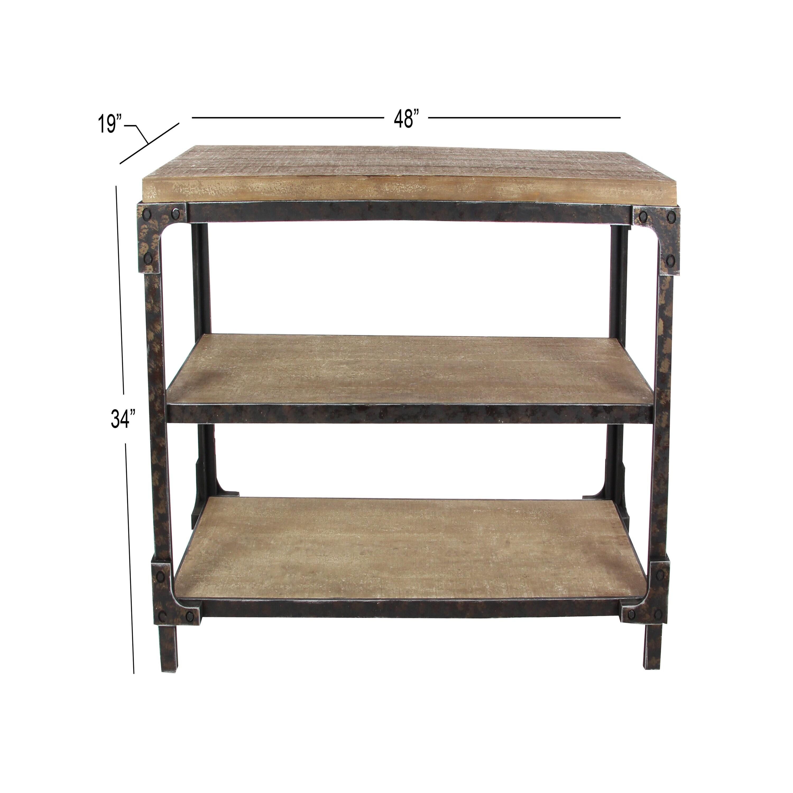 Wood 2 Shelves Brown Console Table