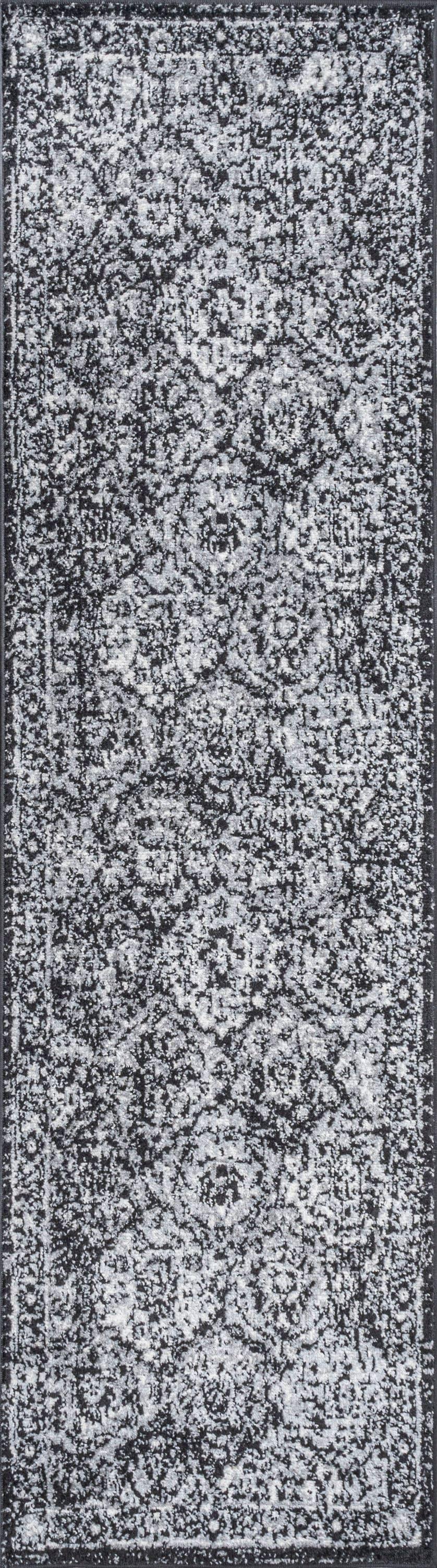 2' x 8' Modern Persian Boho Vintage Trellis Runner Rug, Black/Ivory - JONATHAN Y