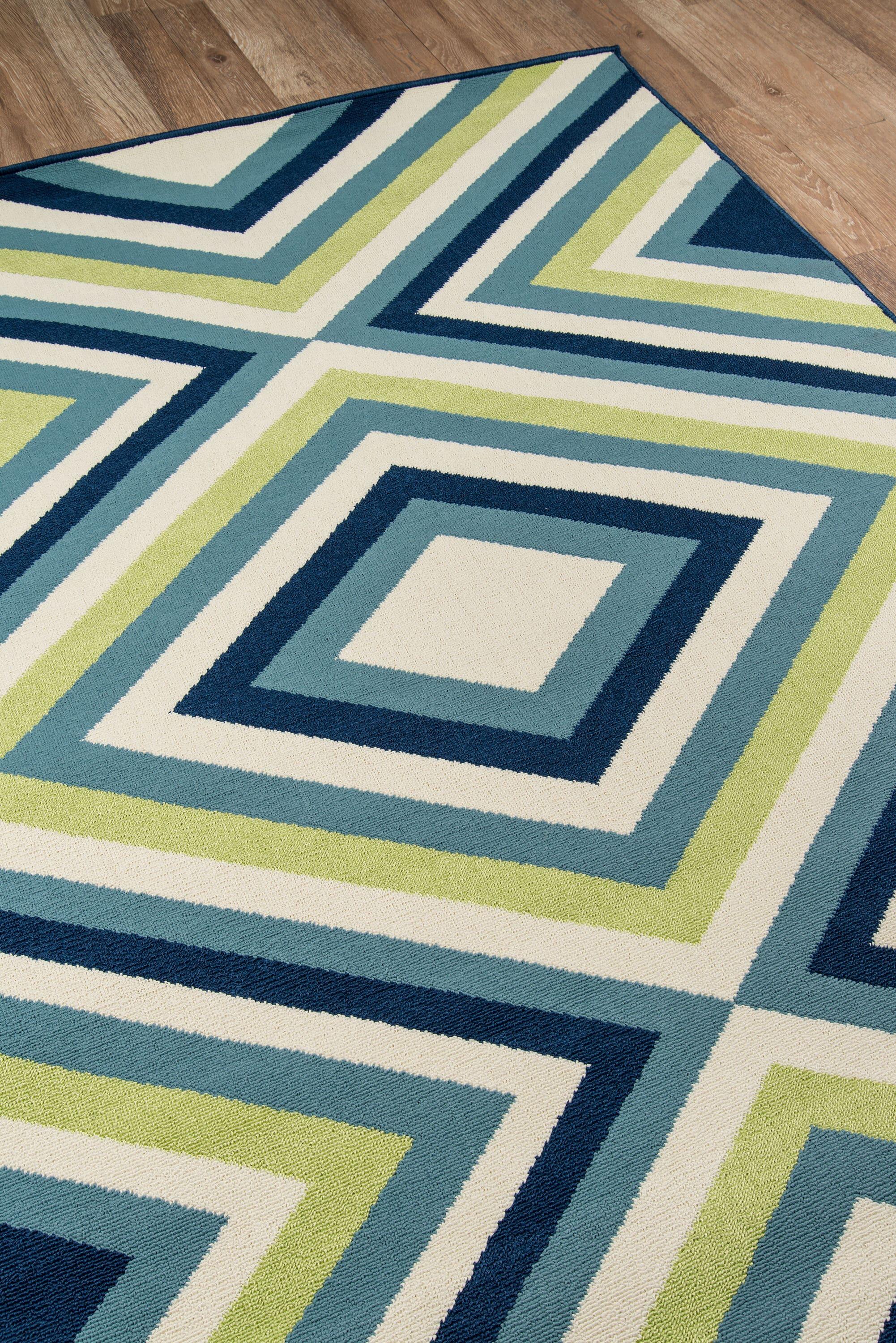 Momeni Baja Indoor/Outdoor Aztec and Geometric Modern Contemporary Area Rugs, Blue, 66" x 102"