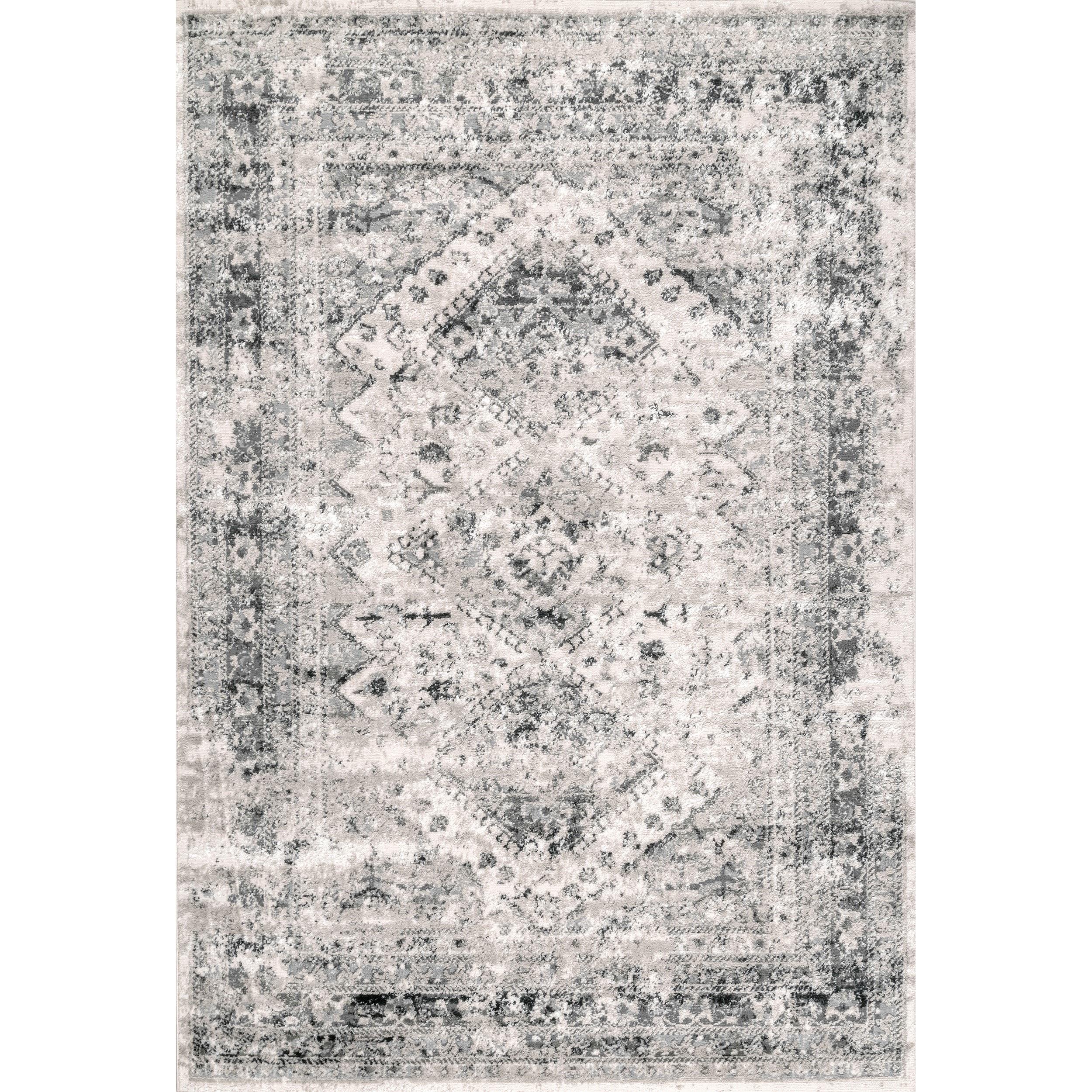 Nuloom Madisson Medallion 4x6 Indoor Area Rug for Living Room Bedroom Dining Room Kitchen, Grey/Ivory
