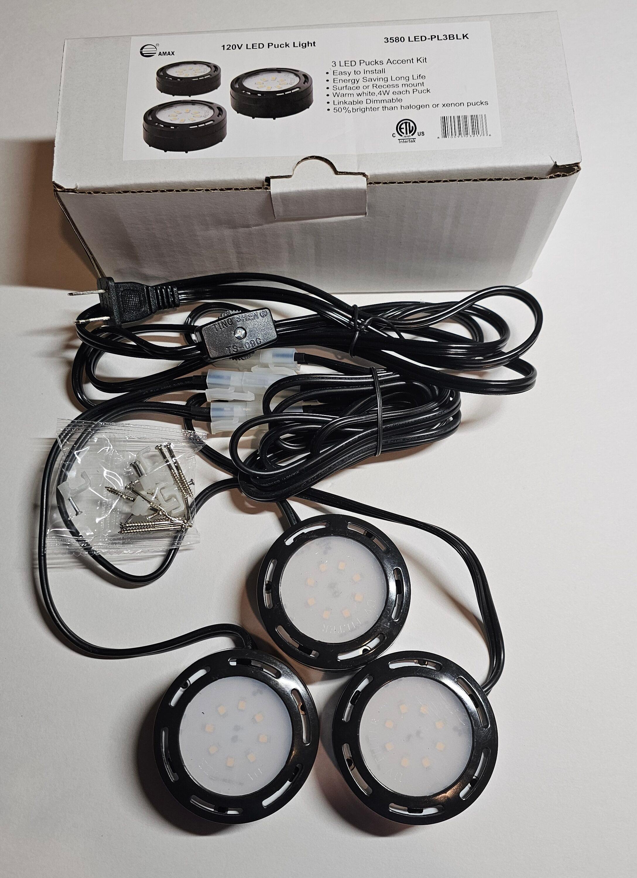 Single LED Under Cabinet Puck Light Accent Kit 120 Volts (Black)
