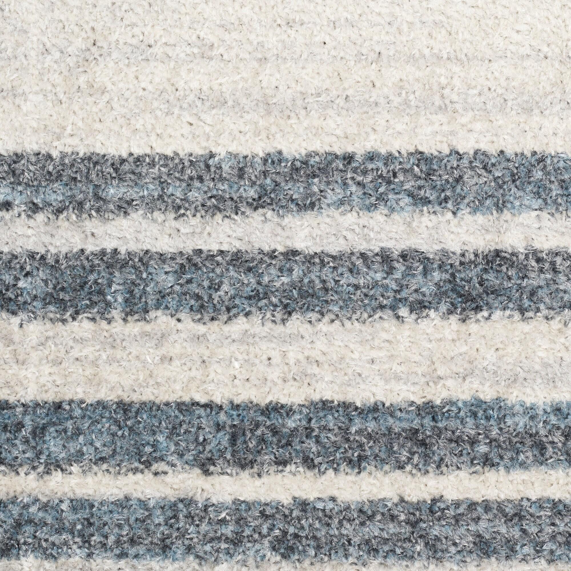 Nourison Astra Machine Washable Stripe Circle Mid-Century Modern Indoor Rug Ivory Blue 5'3" x 7'