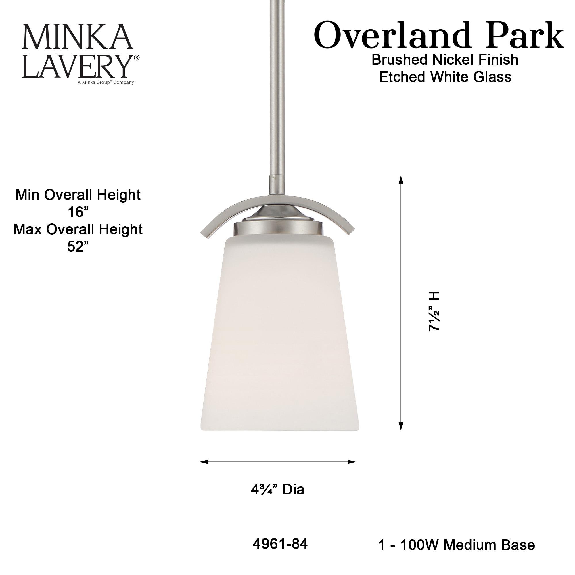 1 Light Mini Pendant In Transitional Style 7.5 Inches Tall By 4.75 Inches Wide-Brushed Nickel Finish Minka Lavery 4961-84