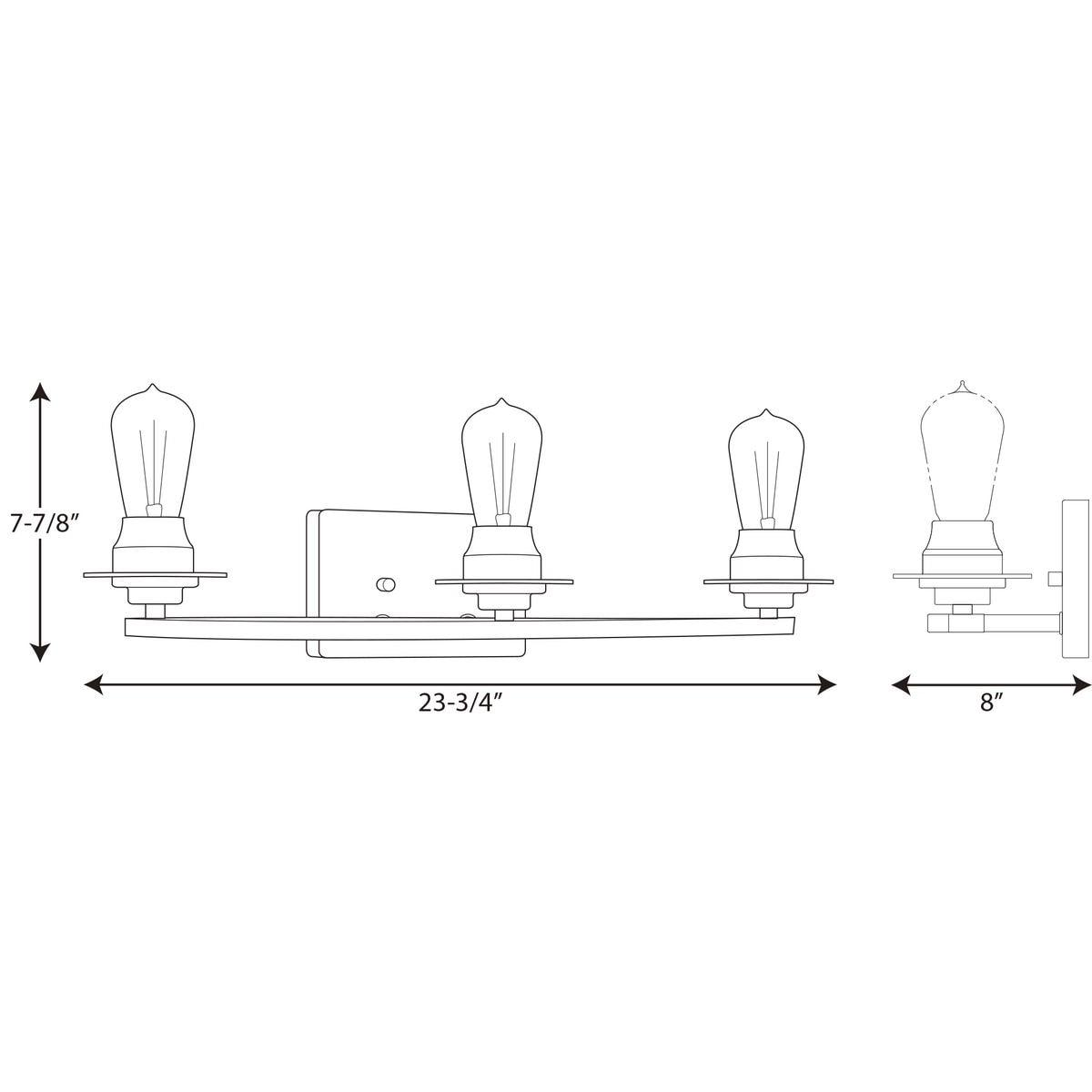 Progress Lighting Debut 3-Light Bath Vanity Fixture, Steel, Graphite, Clear Seeded Glass