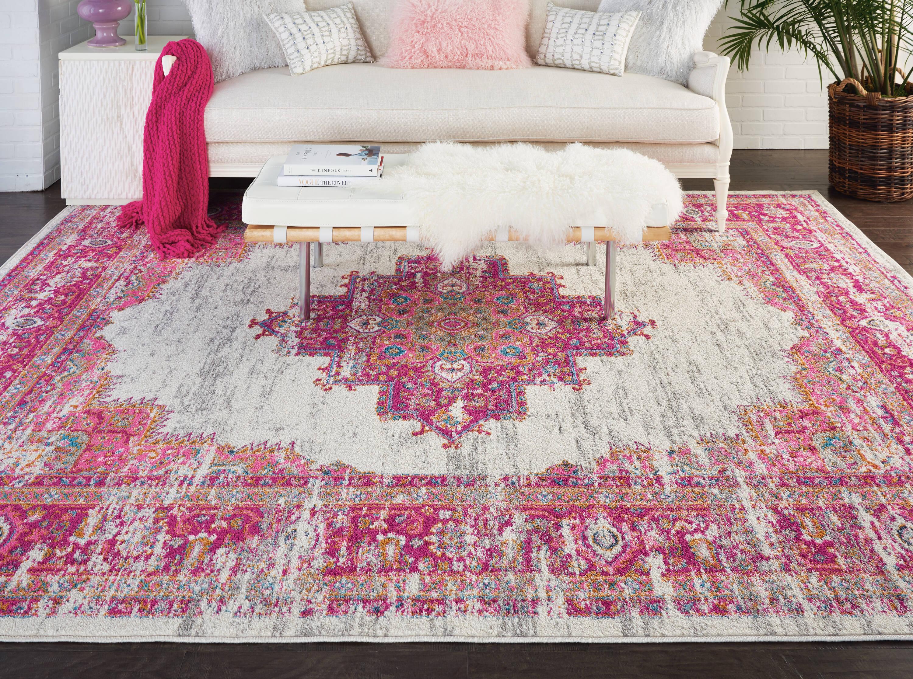 Nourison Passion Medallion Bohemian Indoor Rug Ivory/Fuchsia 8' x 10'