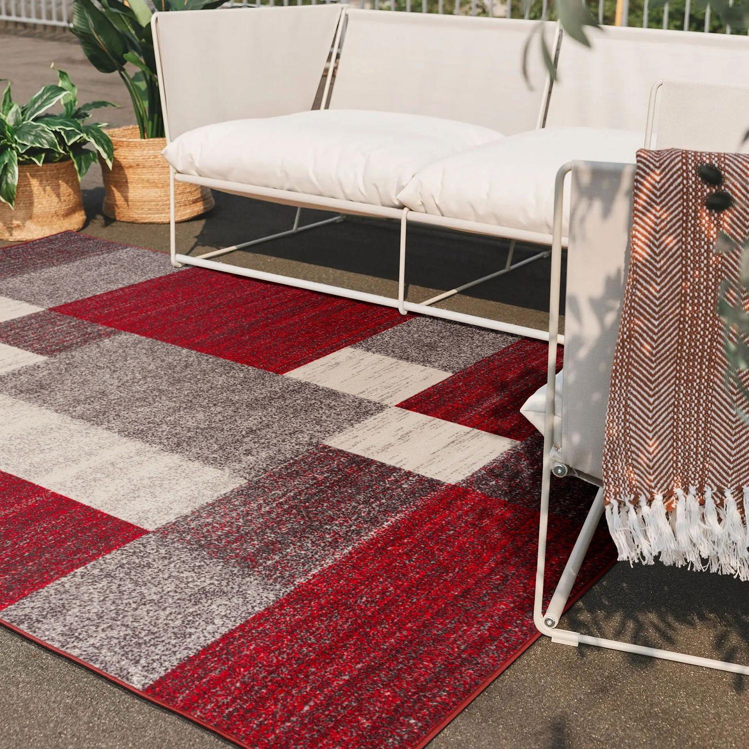 World Rug Gallery Modern Boxes Design Non-slip (Non-skid) Red 7'10" x 10' Area Rug