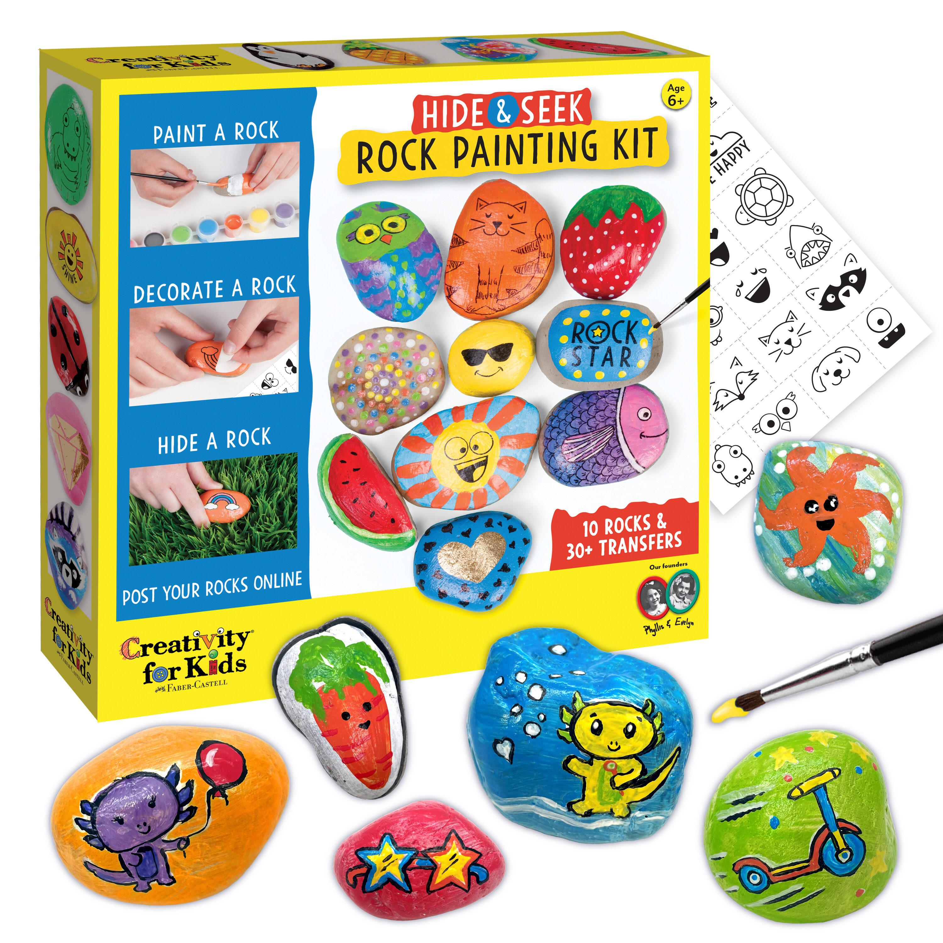 Hide & Seek Rock Painting Kit - Creativity for Kids: Paints, Stickers, Rocks, Brush, Craft Activity for Ages 6+
