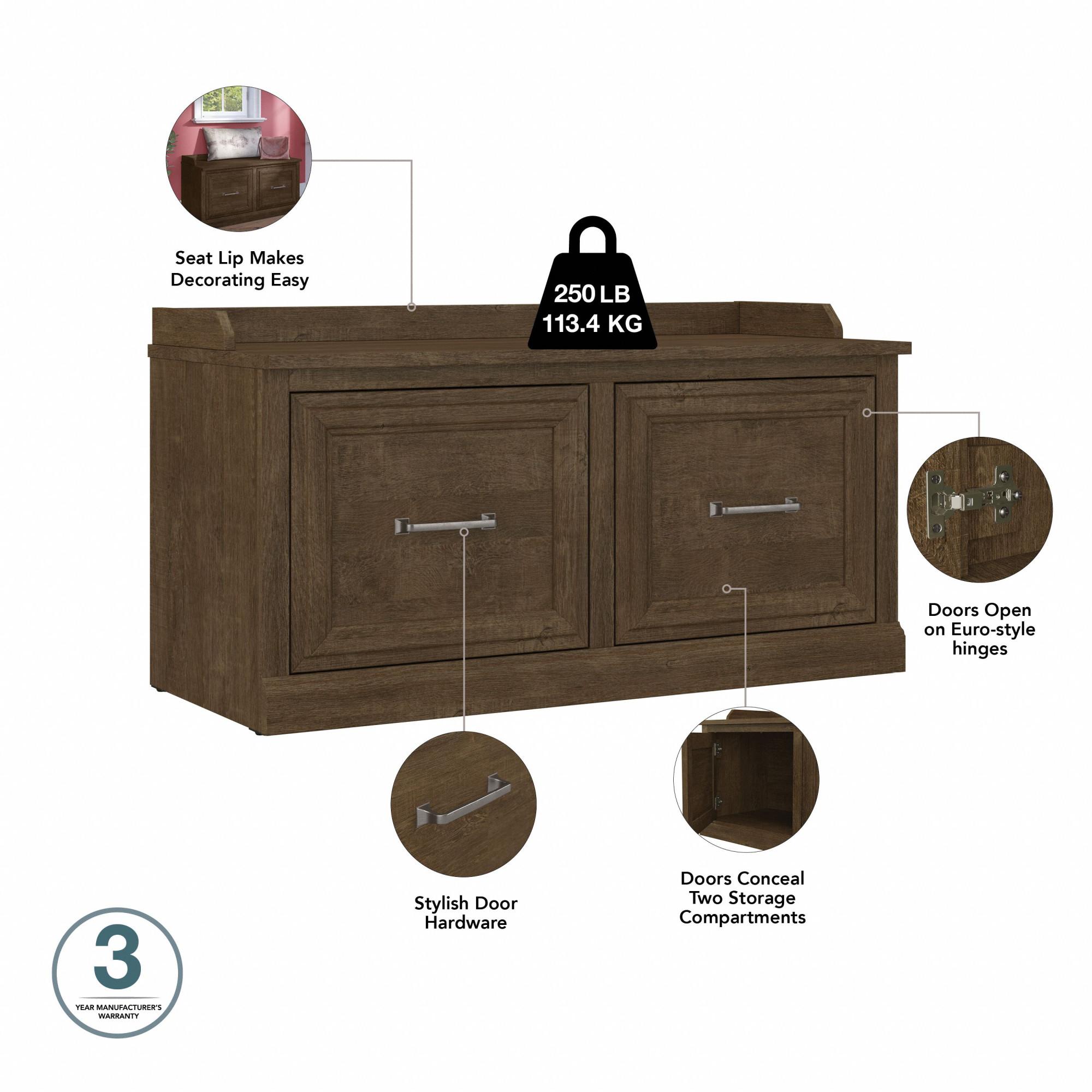 Woodland 40W Shoe Storage Bench with Doors in Ash Brown - Engineered Wood