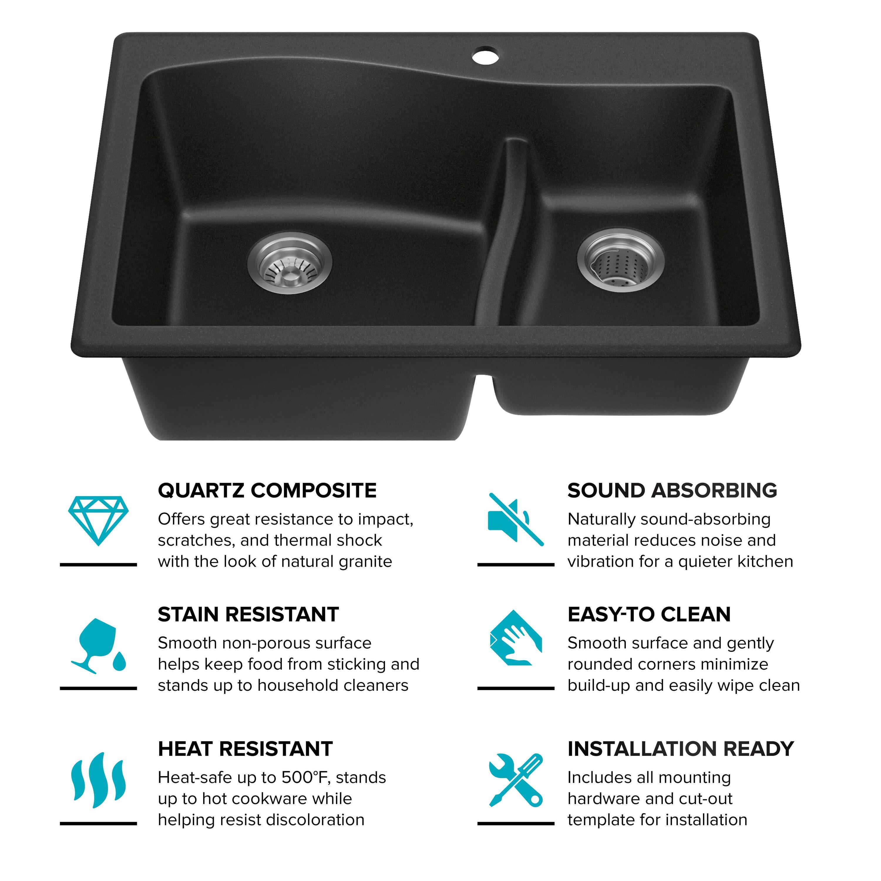 KRAUS Quarza™ 33" L Dual Mount 60/40 Double Bowl Granite Kitchen Sink