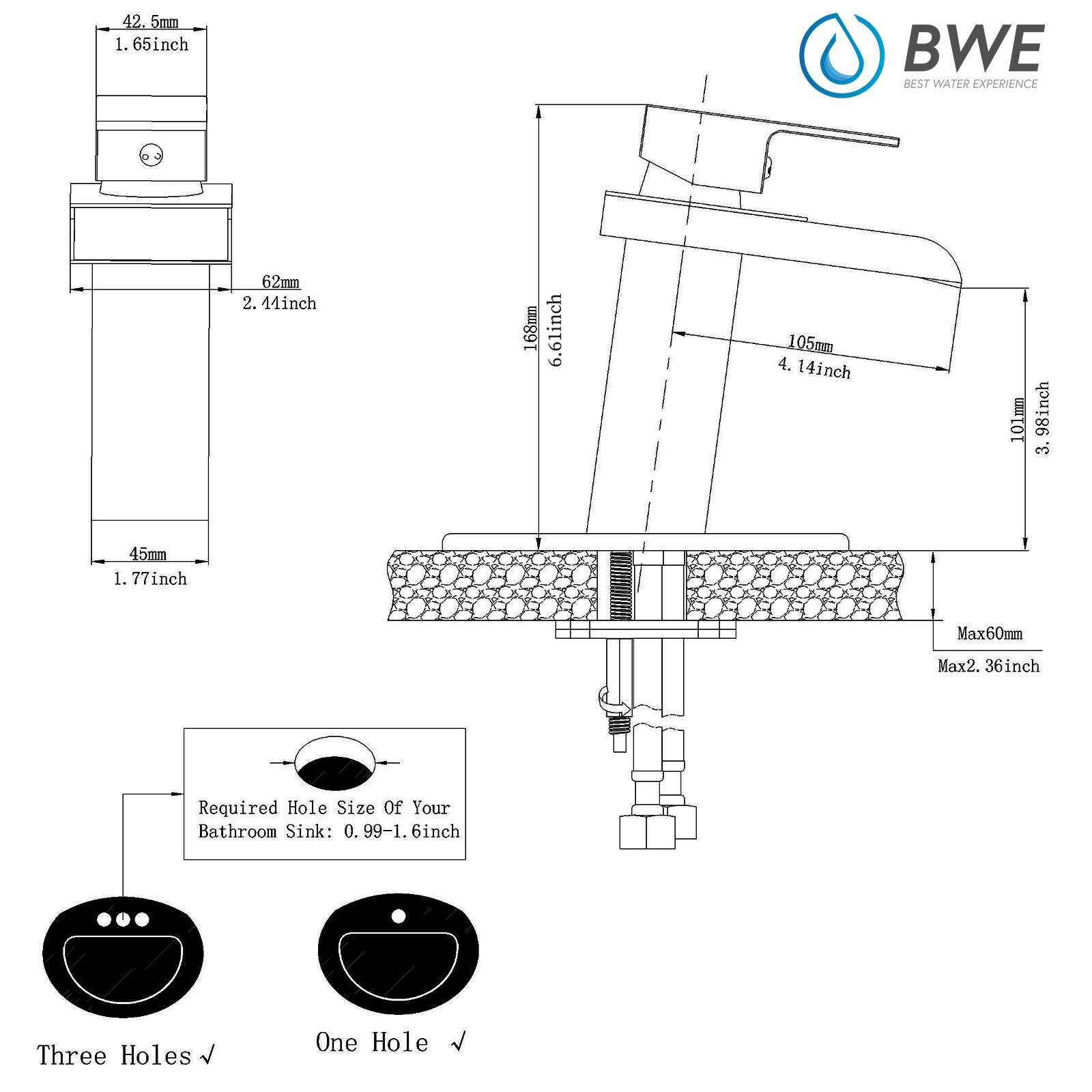 BWE Waterfall Single Hole Single-Handle Low-Arc Bathroom Faucet With Supply Line and Escutcheon