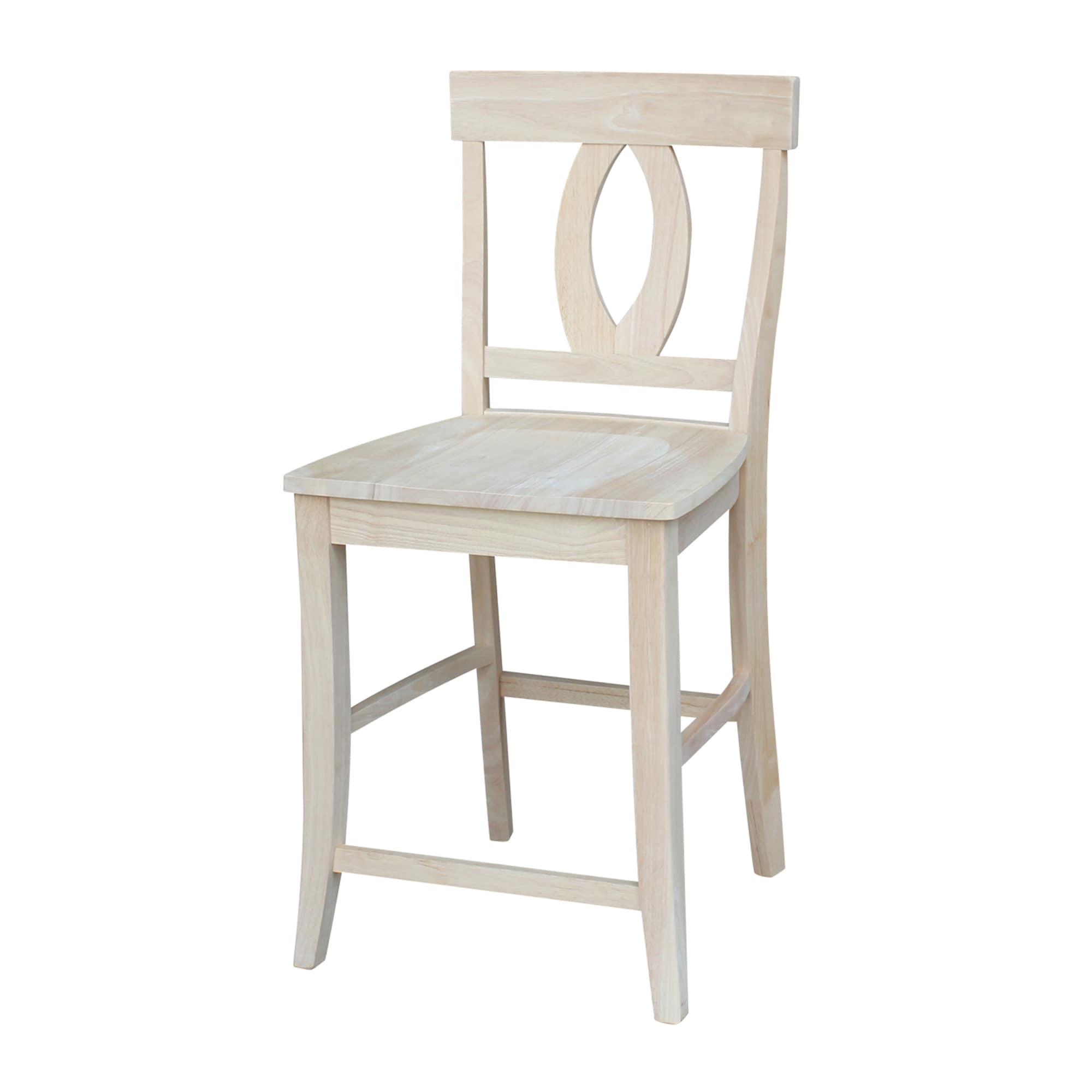 Counter Height Barstool Verona Unfinished - International Concepts: Rubberwood, Square Back, 24" Seat Height