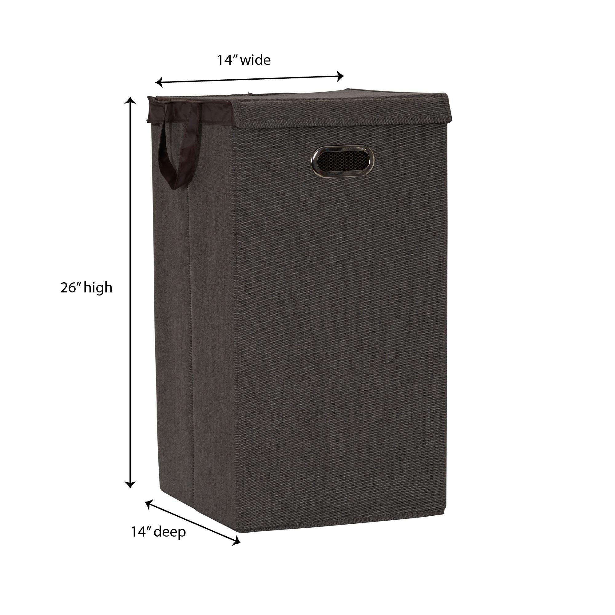 Household Essentials Collapsible Laundry Hamper Gray/Brown: Slim Clothes Hamper with Lid, Removable Liner, Magnetic Closure