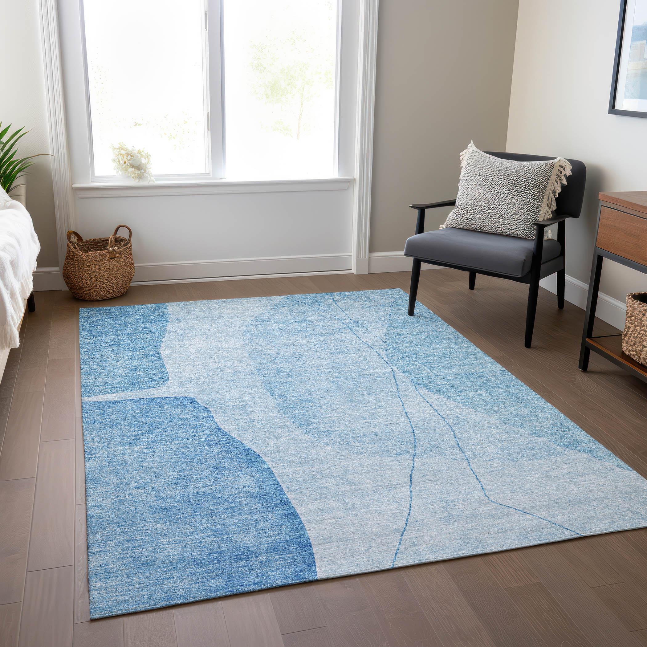 Blue Rectangular Synthetic Washable Indoor/Outdoor Area Rug 9' x 12'