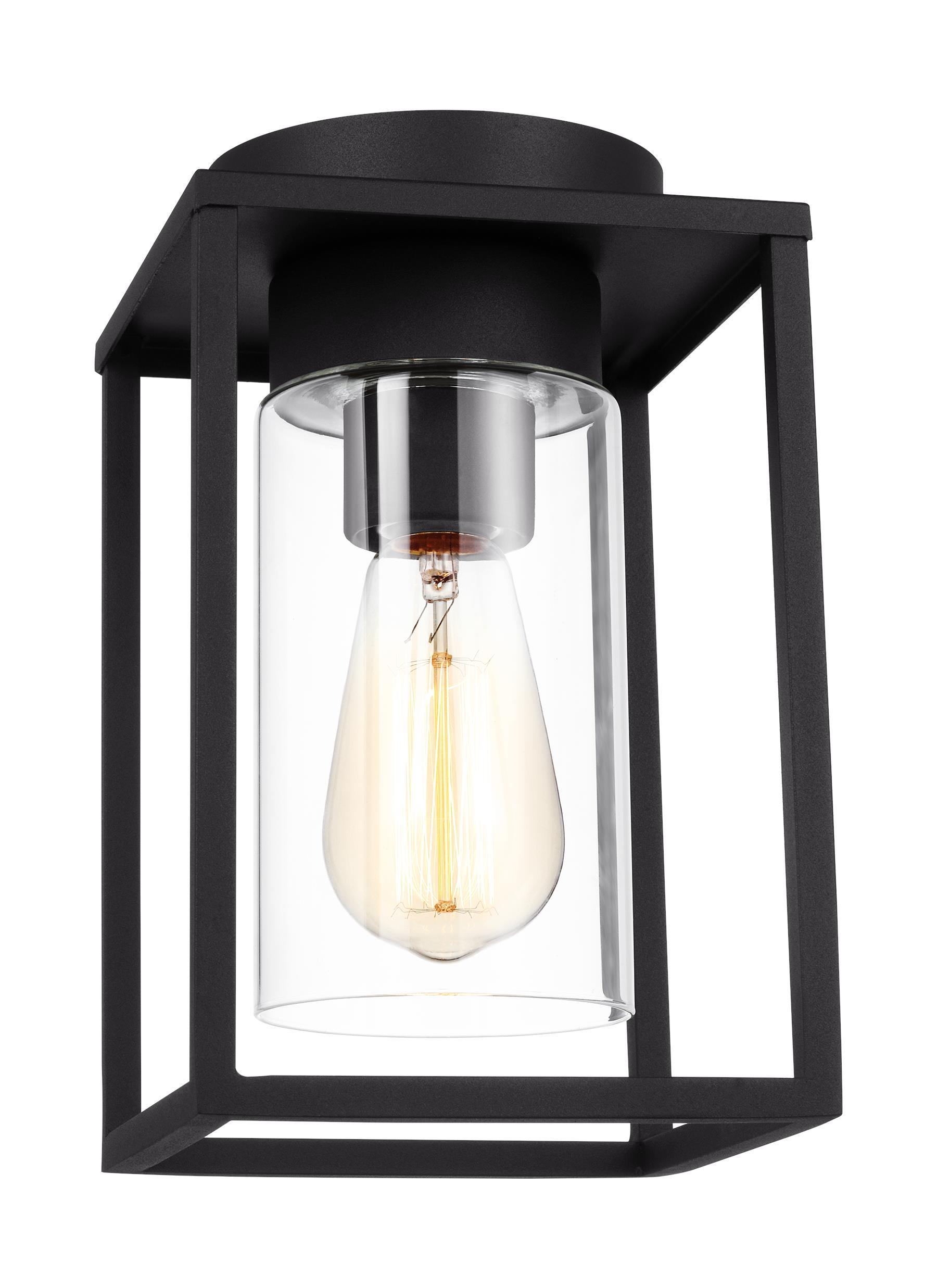 Vado Transitional Black Aluminum Outdoor Ceiling Flush Mount with Clear Glass