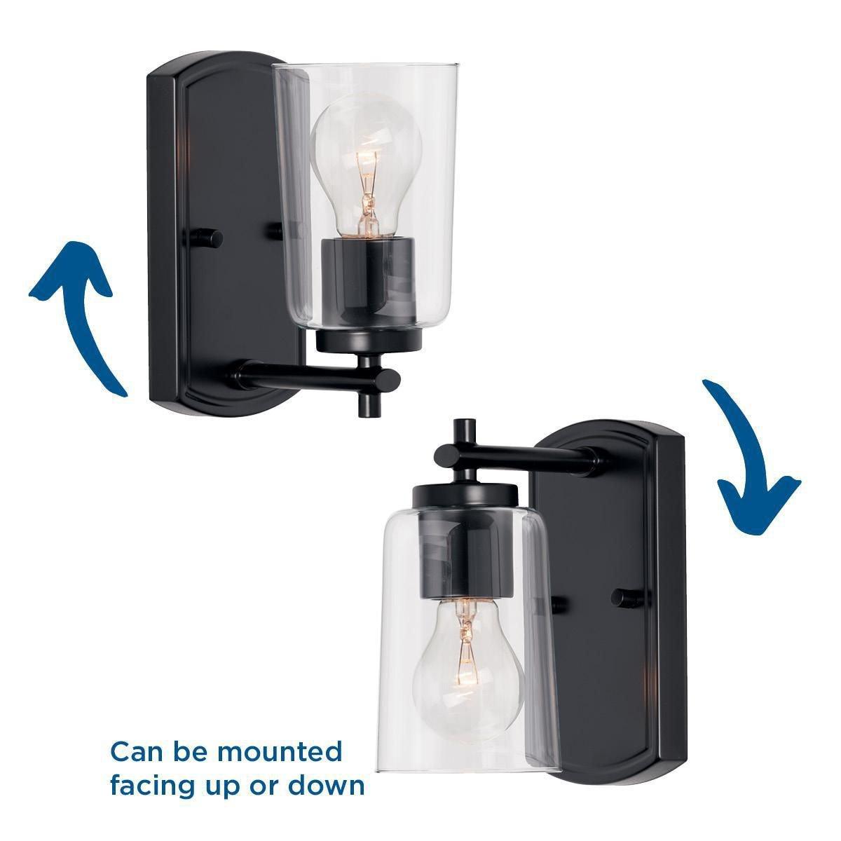 Progress Lighting Adley 1-Light Bath Wall Light, Black Finish, Clear Glass Shade