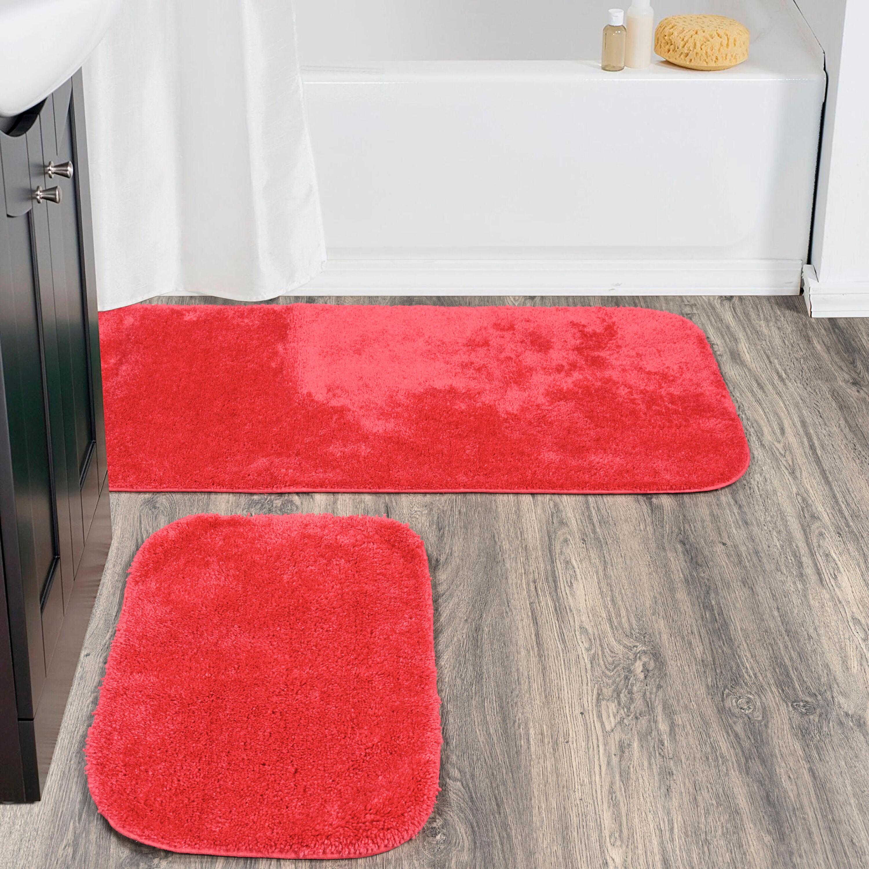 Pink Hibiscus Nylon Washable 2-Piece Bathroom Rug Set