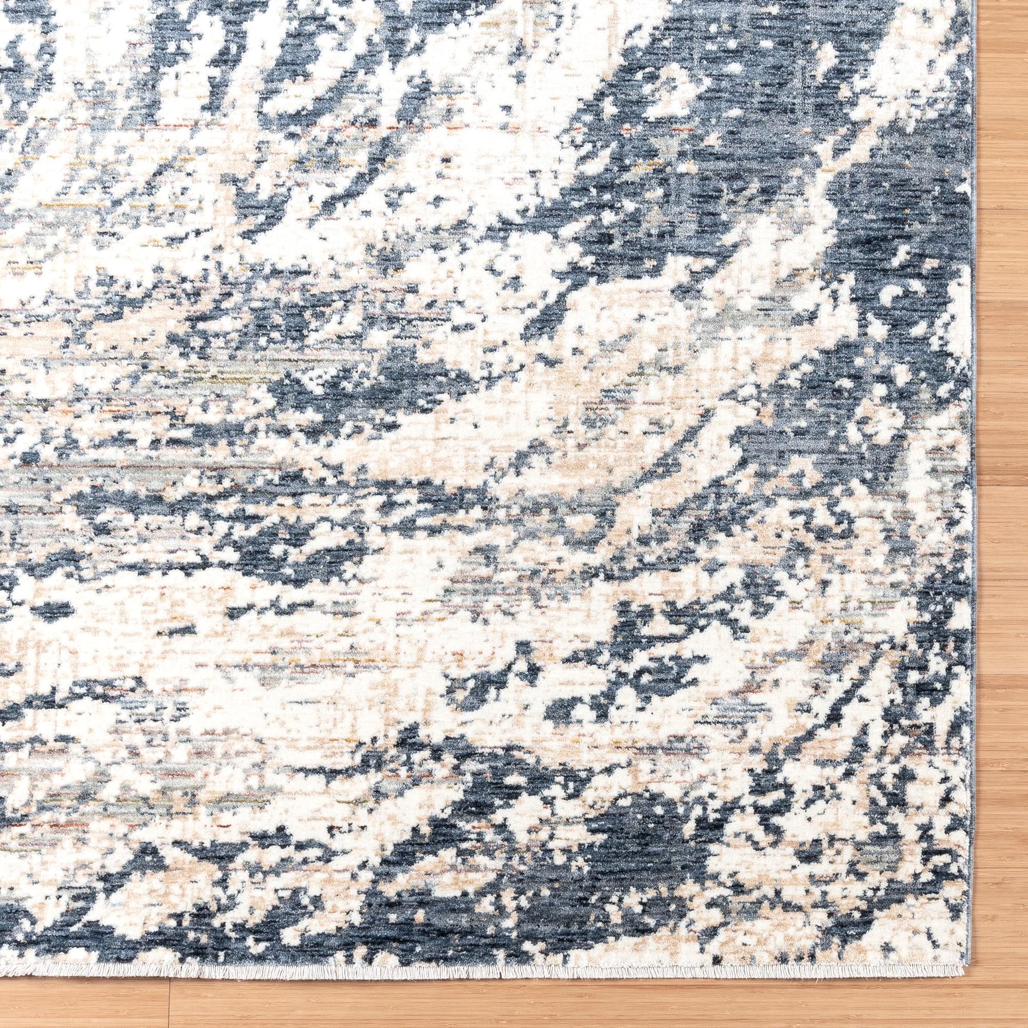 Damita Exton Modern Abstract Granite Navy Blue/Beige/Ivory Polypropylene Area Rug