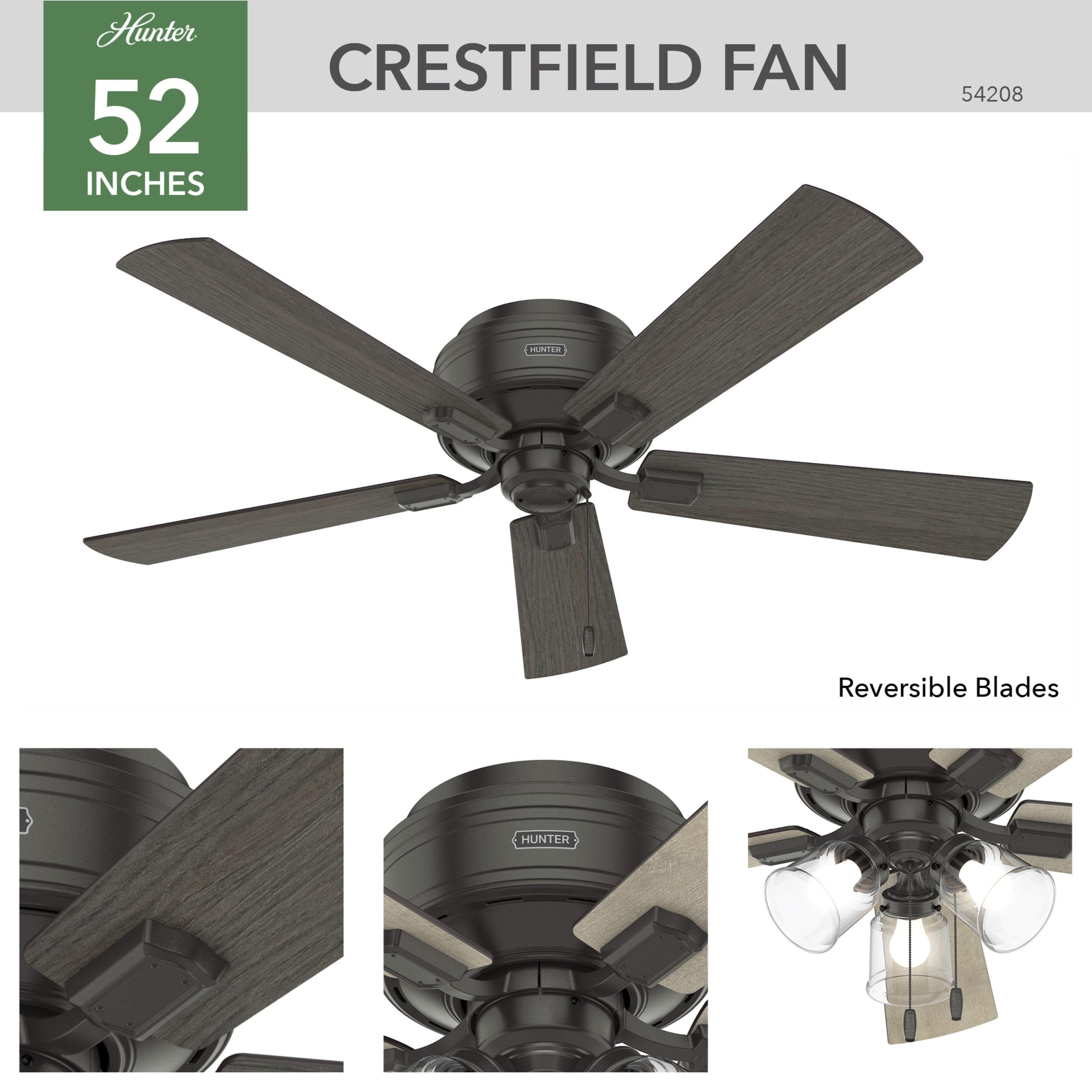 52" Crestfield 5 - Blade Flush Mount Ceiling Fan with Lights and Pull Chains