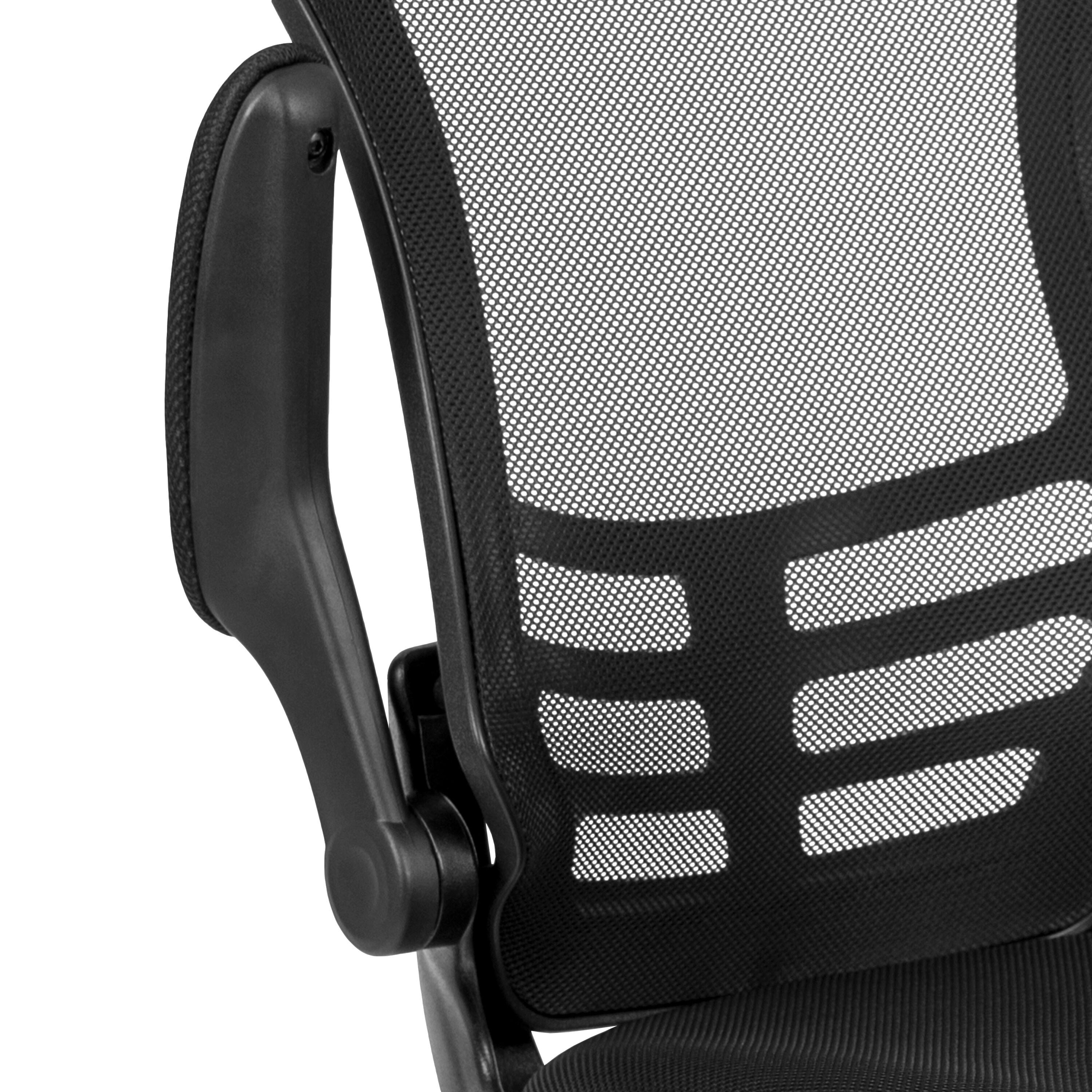 Flash Furniture Kelista Black Mesh Sled Base Side Reception Chair with Flip-Up Arms