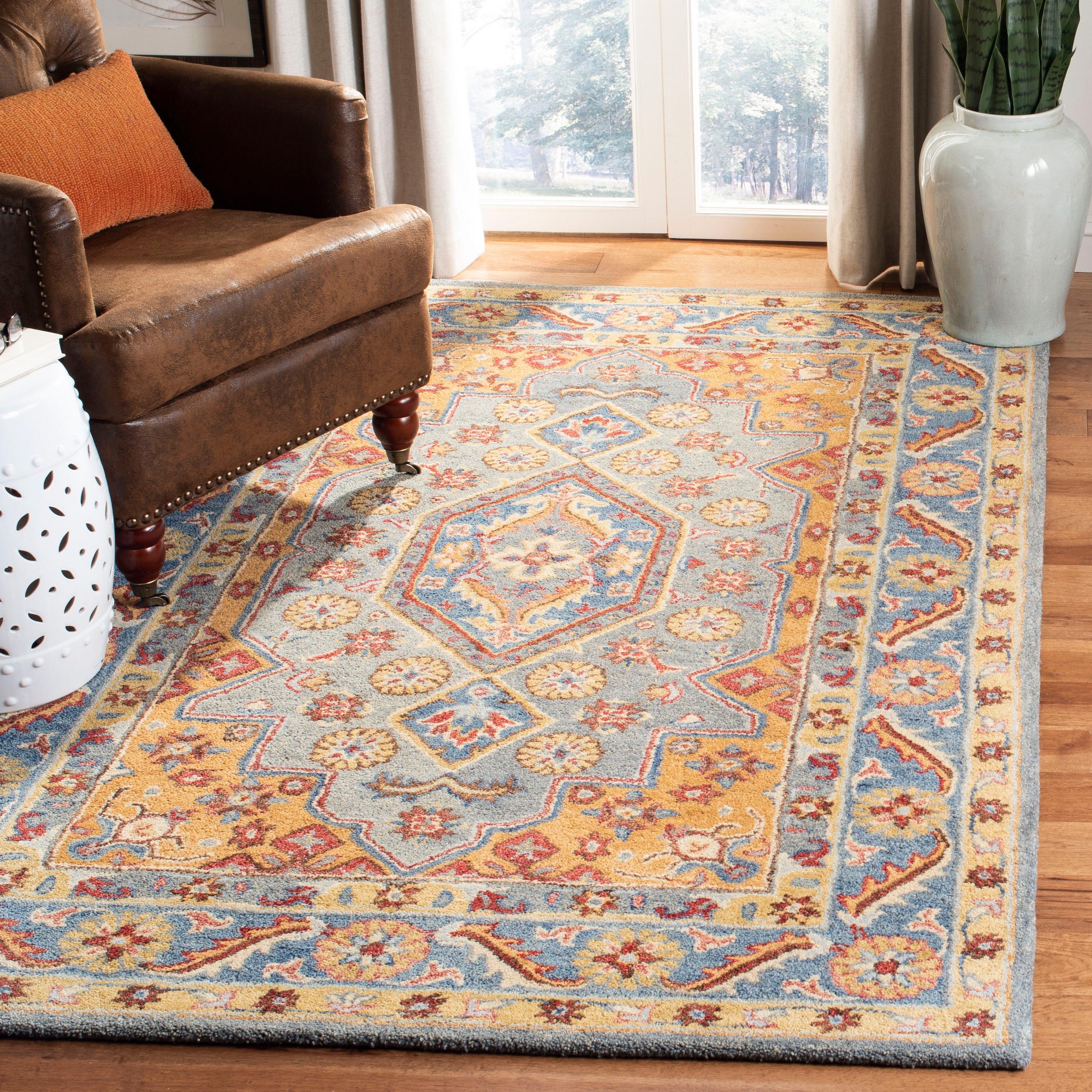 Antiquity AT504 Hand Tufted Area Rug - Blue/Gold - 8'x10' - Safavieh.
