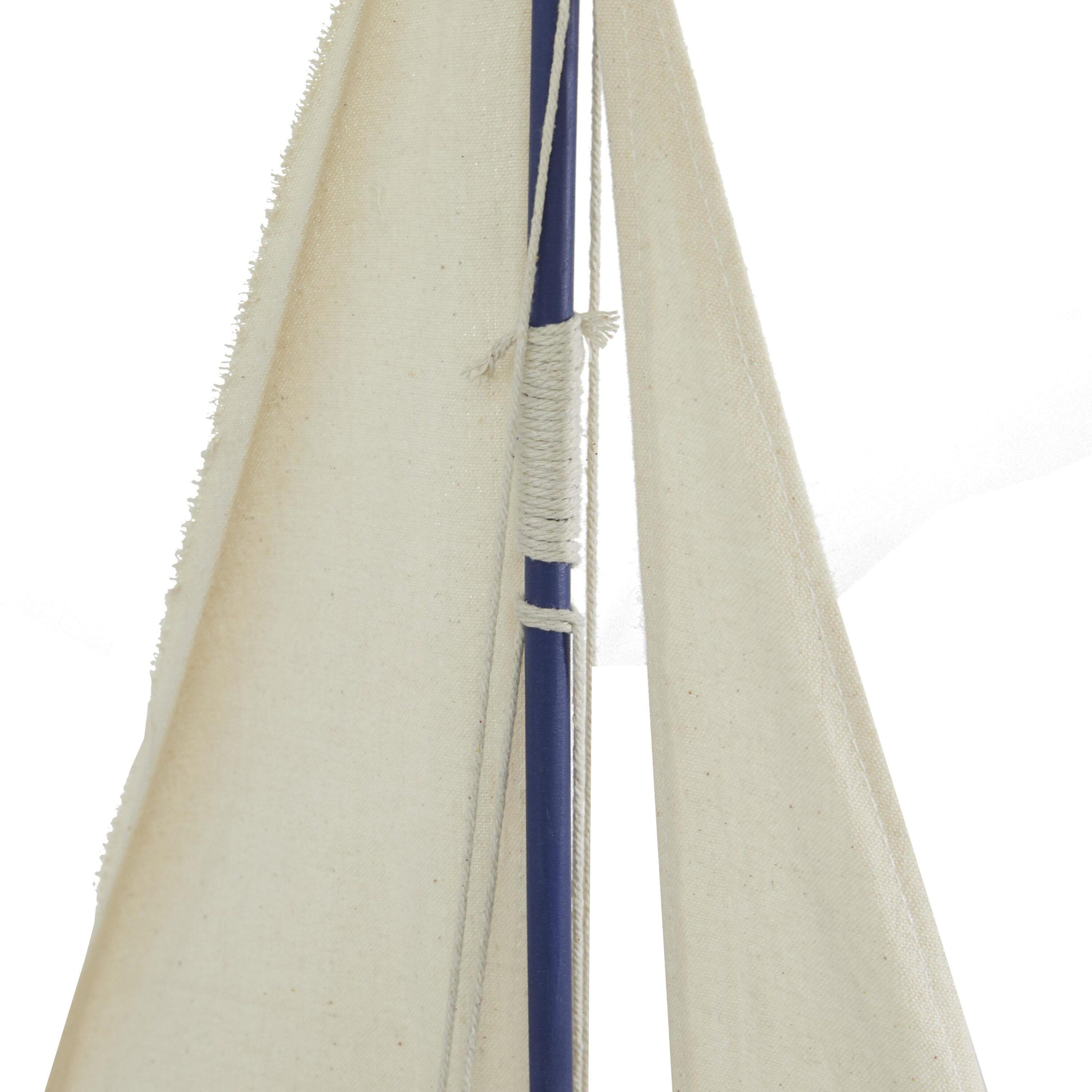 17" x 28" Dark Blue Wood Sail Boat Sculpture with Lifelike Rigging, by DecMode