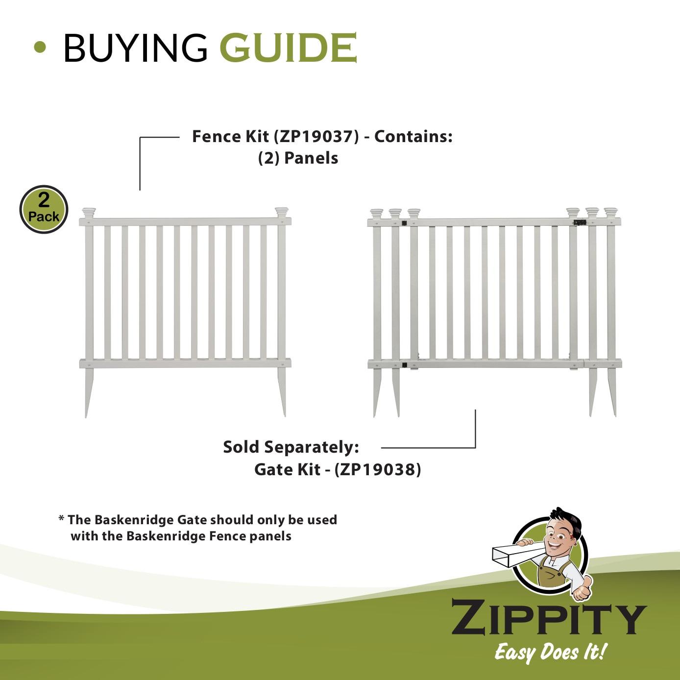 3ft H x 3.5ft W (2 Panels) No Dig Zippity Baskenridge Fence Panel Kit, Vinyl Fence Panel, White Vinyl Fences for Yard, Temporary Fence for Backyard, White Picket Fence Garden Border, DIY Fence ZP19037