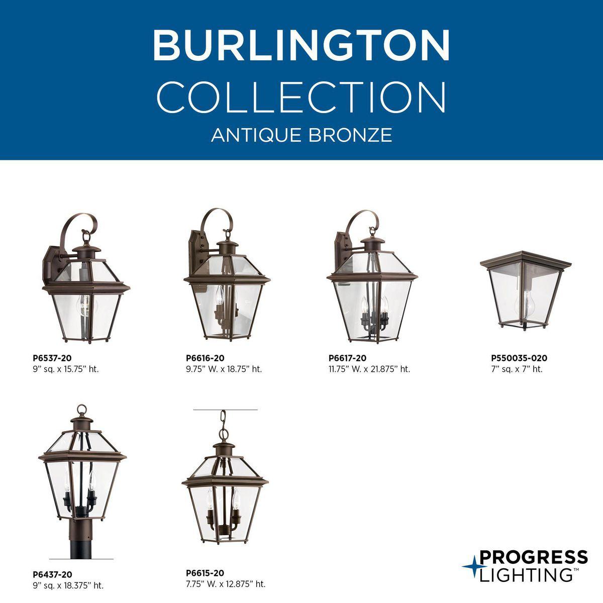 Progress Lighting Burlington 2-Light Outdoor Hanging Lantern, Antique Bronze, Clear Beveled Glass