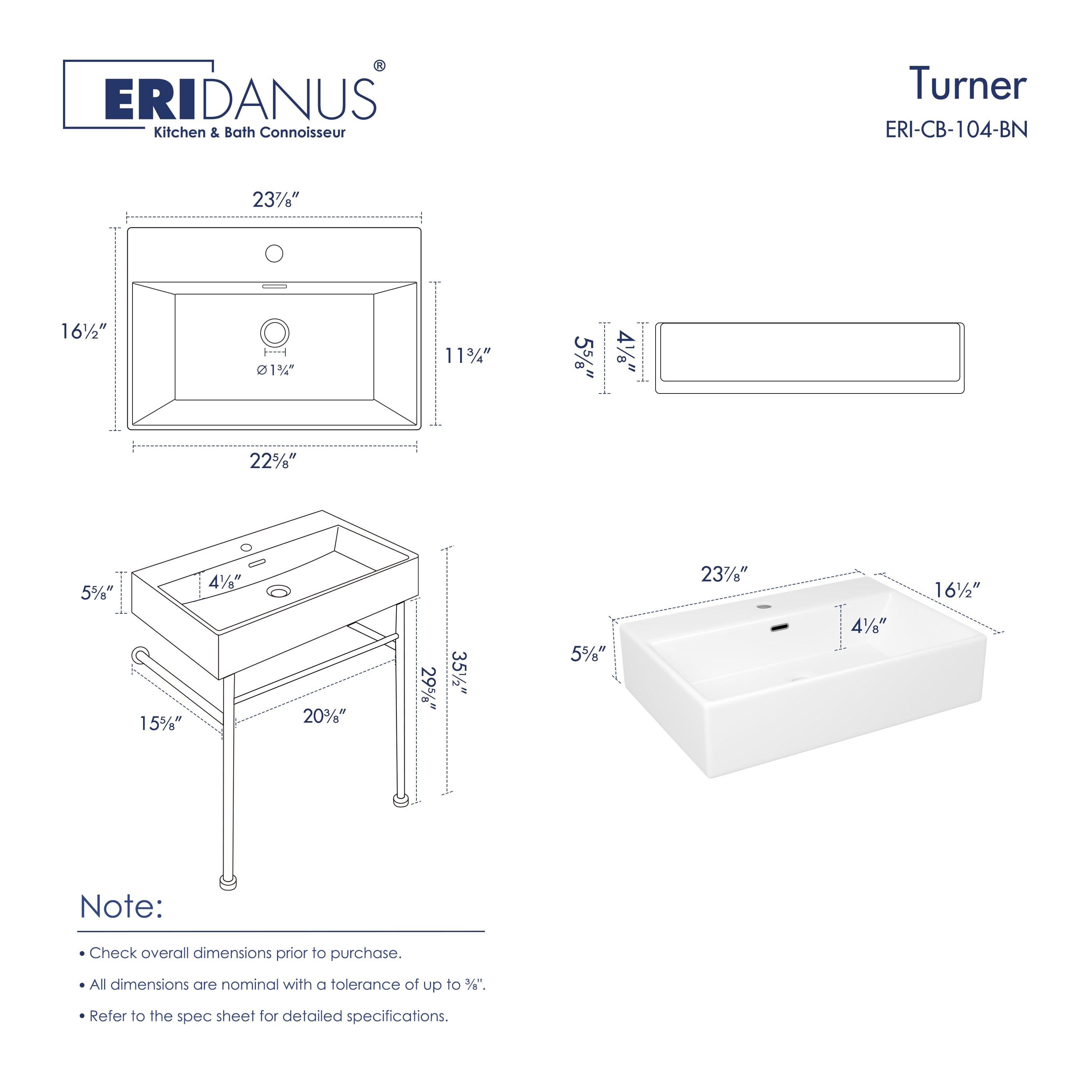 Turner 24" W x 16" D x 35" H Vitreous China Rectangular Console Bathroom Sink with Overflow