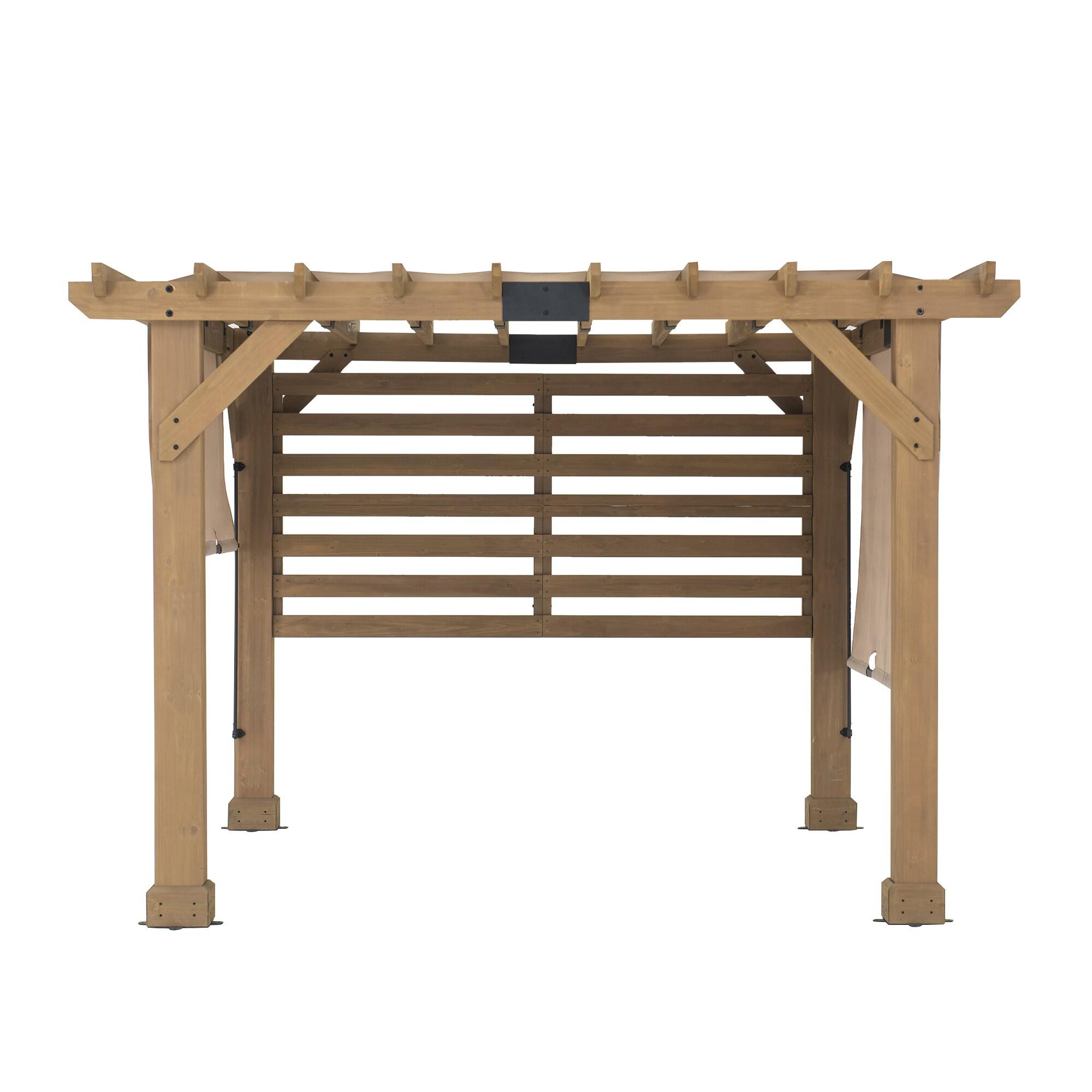 Sunjoy Cedar Pergola 10 x 11 ft. Wooden Hot Tub Pergola with Adjustable Canopy and Privacy Screen