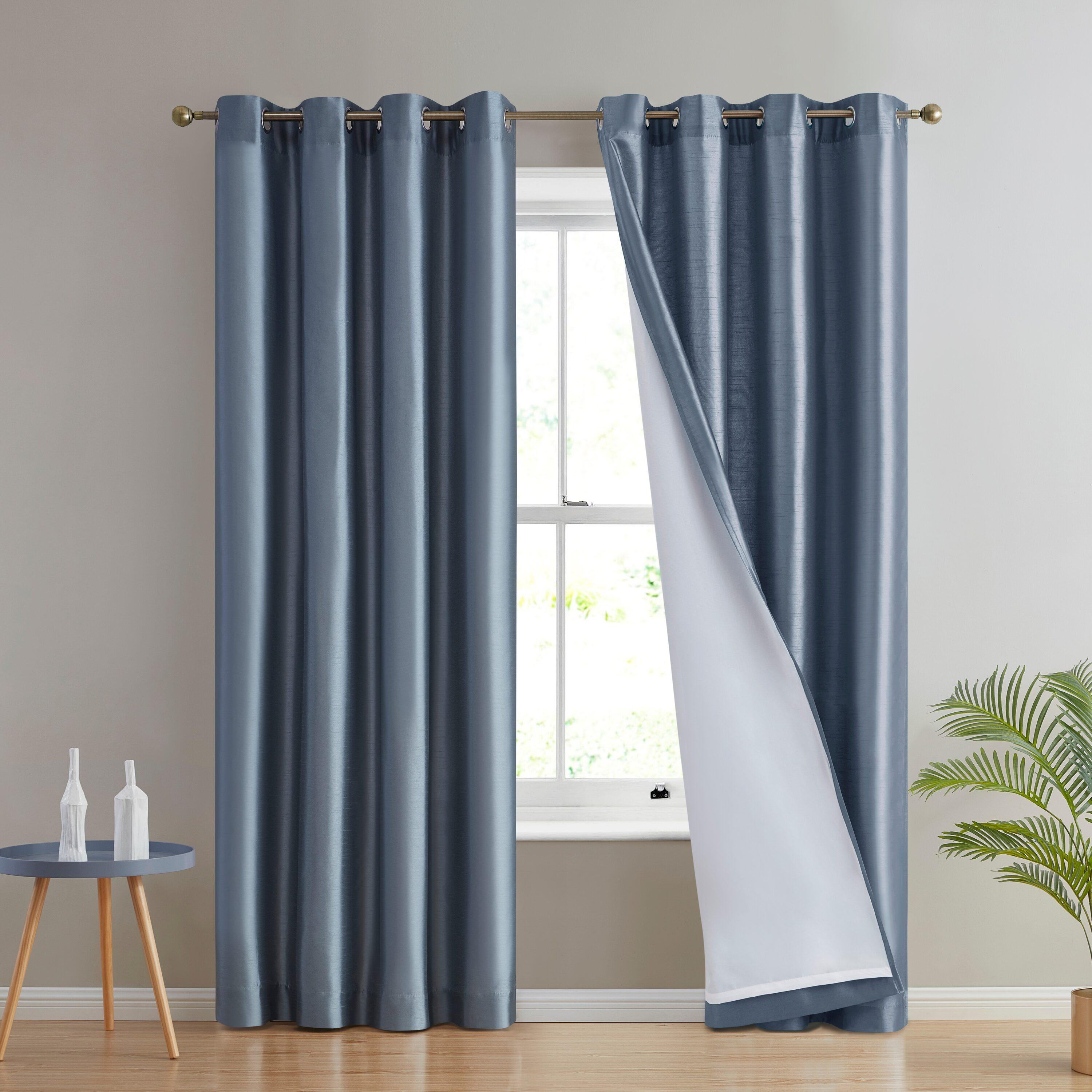 Dusty Blue Faux Silk Sheer Grommet Window Panels, 54 x 84 Inch