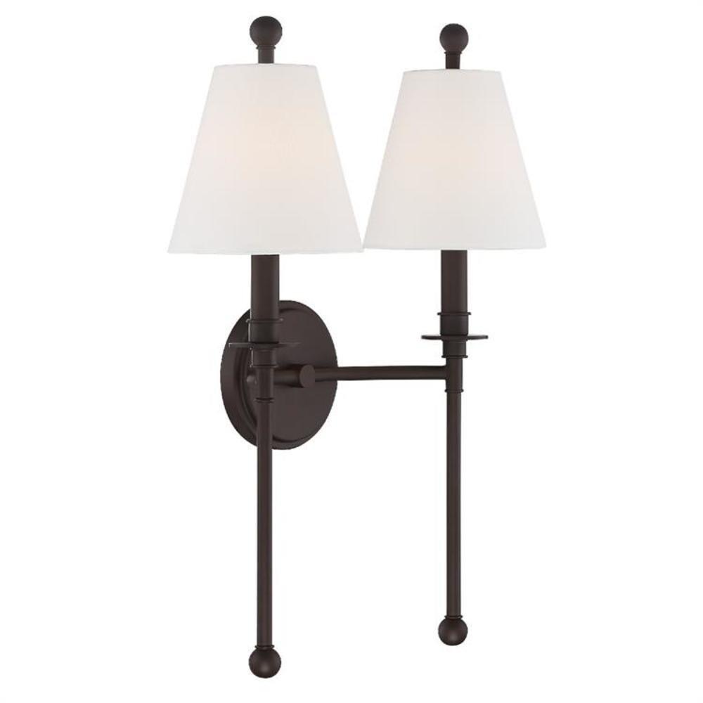 Dark Bronze 2-Light Sconce with White Silk Shades