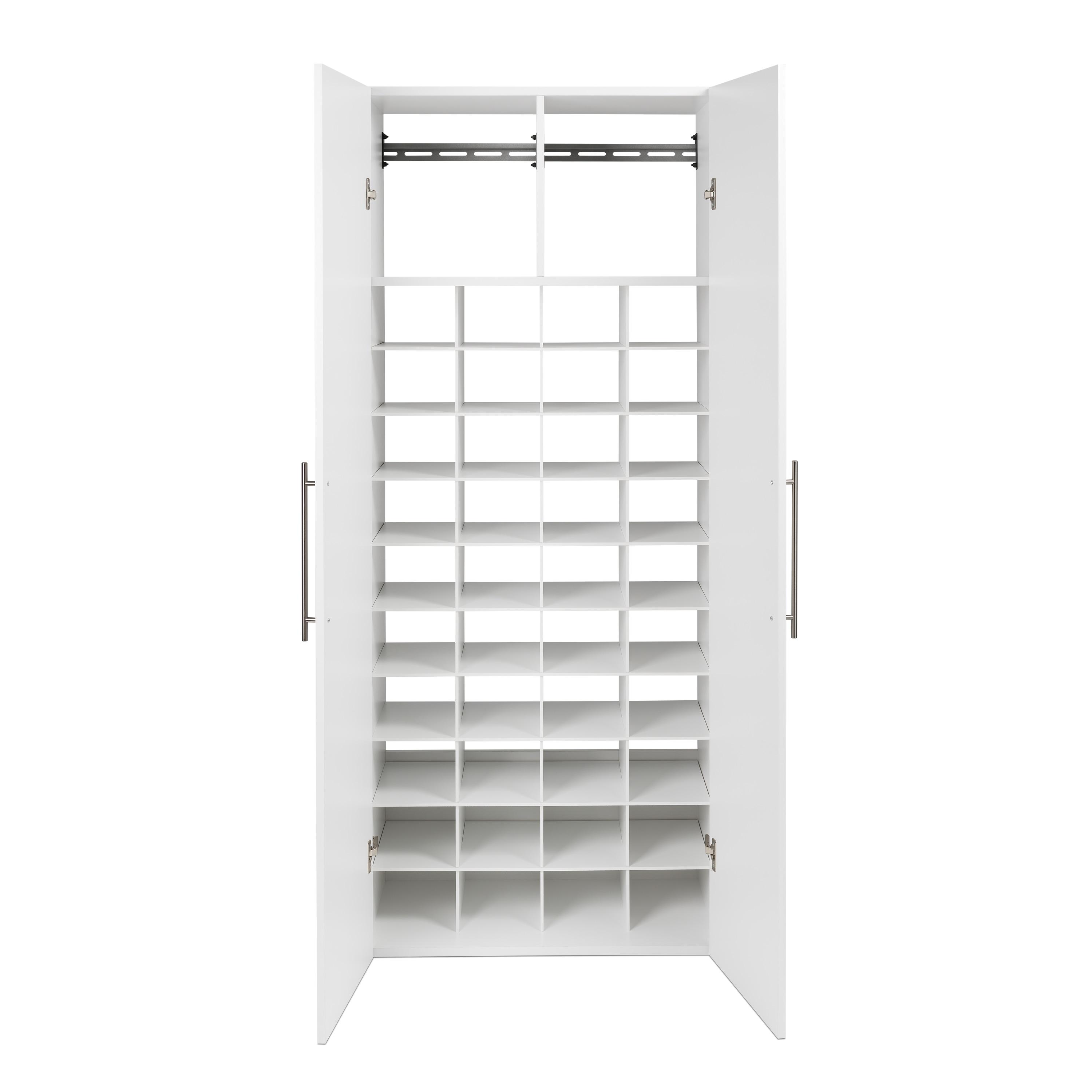 Prepac Hangups Shoe Storage Cabinet White: 40-Pair Organizer, MDF & Particle Board, Fixed Shelves