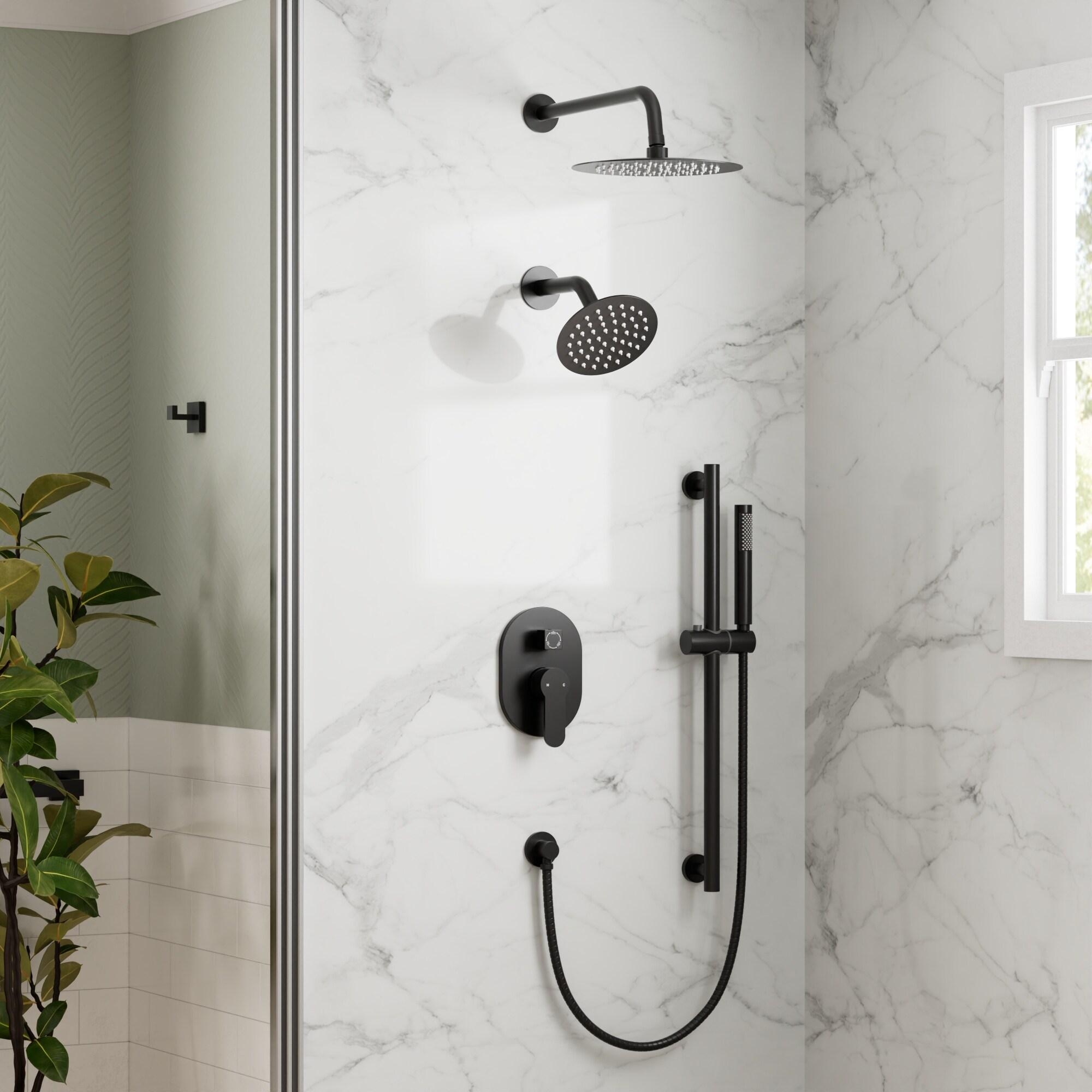 GRANDJOY Complete Shower System, 10" and 6" Dual Wall Mount Rain Shower Faucets with Handheld Shower Spray, High Pressure in Matte Black