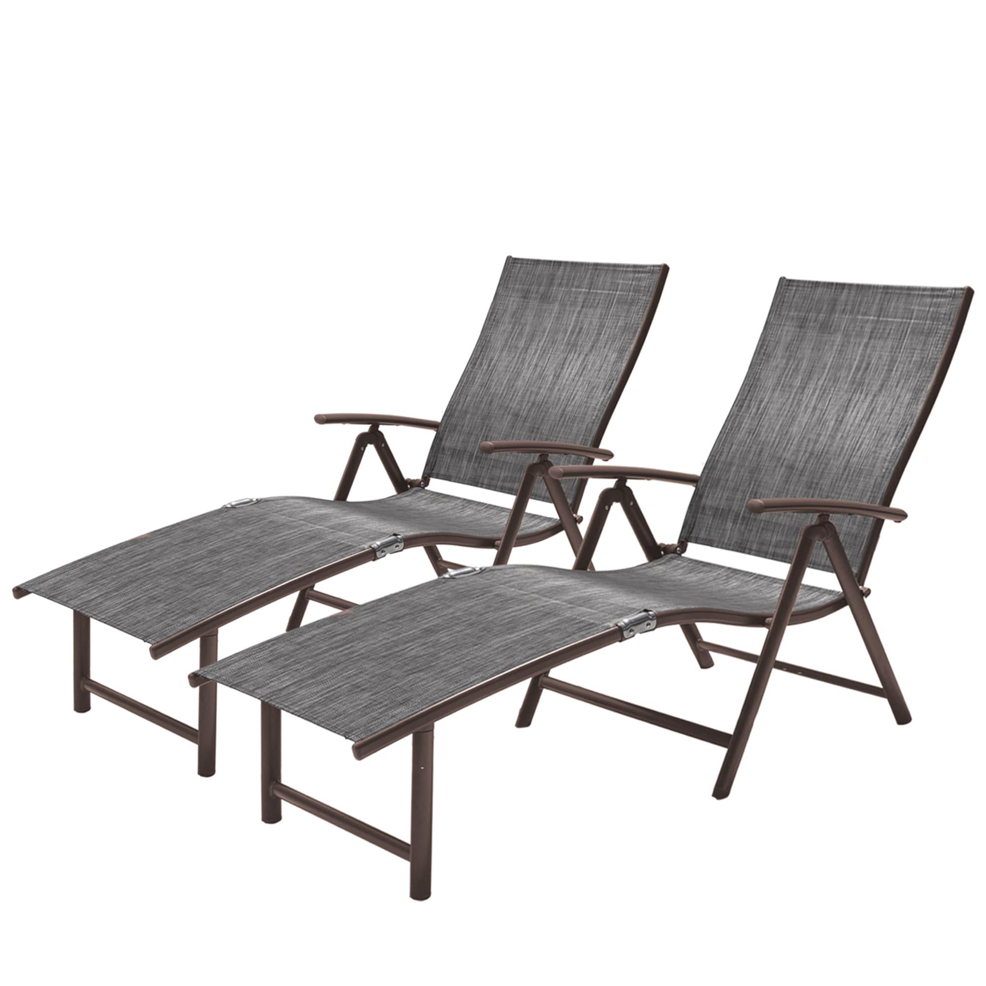 2pc Outdoor Aluminum Adjustable Chaise Lounges - Black/Gray - Crestlive Products: Foldable, Weather-Resistant, No Assembly Required
