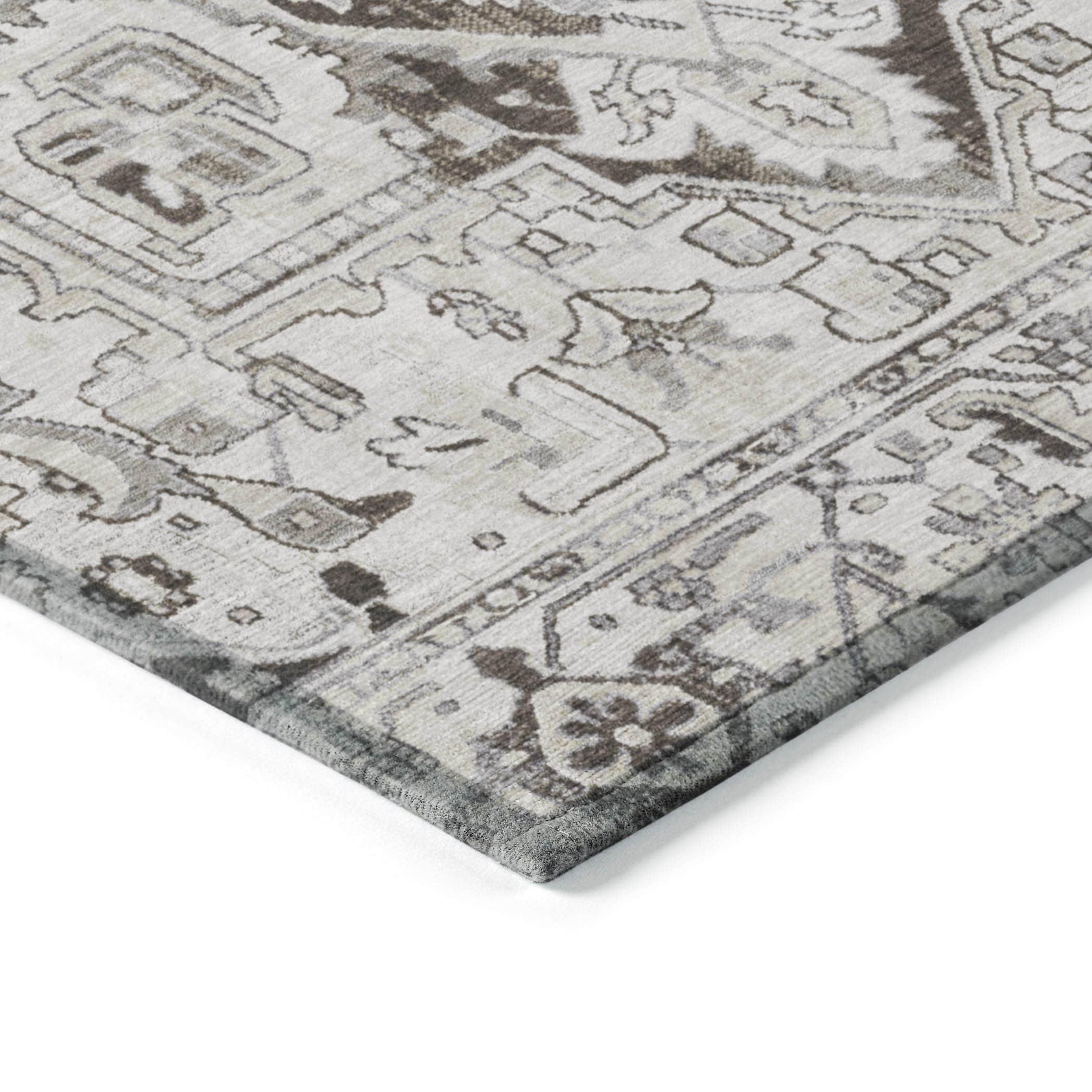 Ivory and Gray Synthetic Oriental Washable Area Rug 1'8" x 2'6"